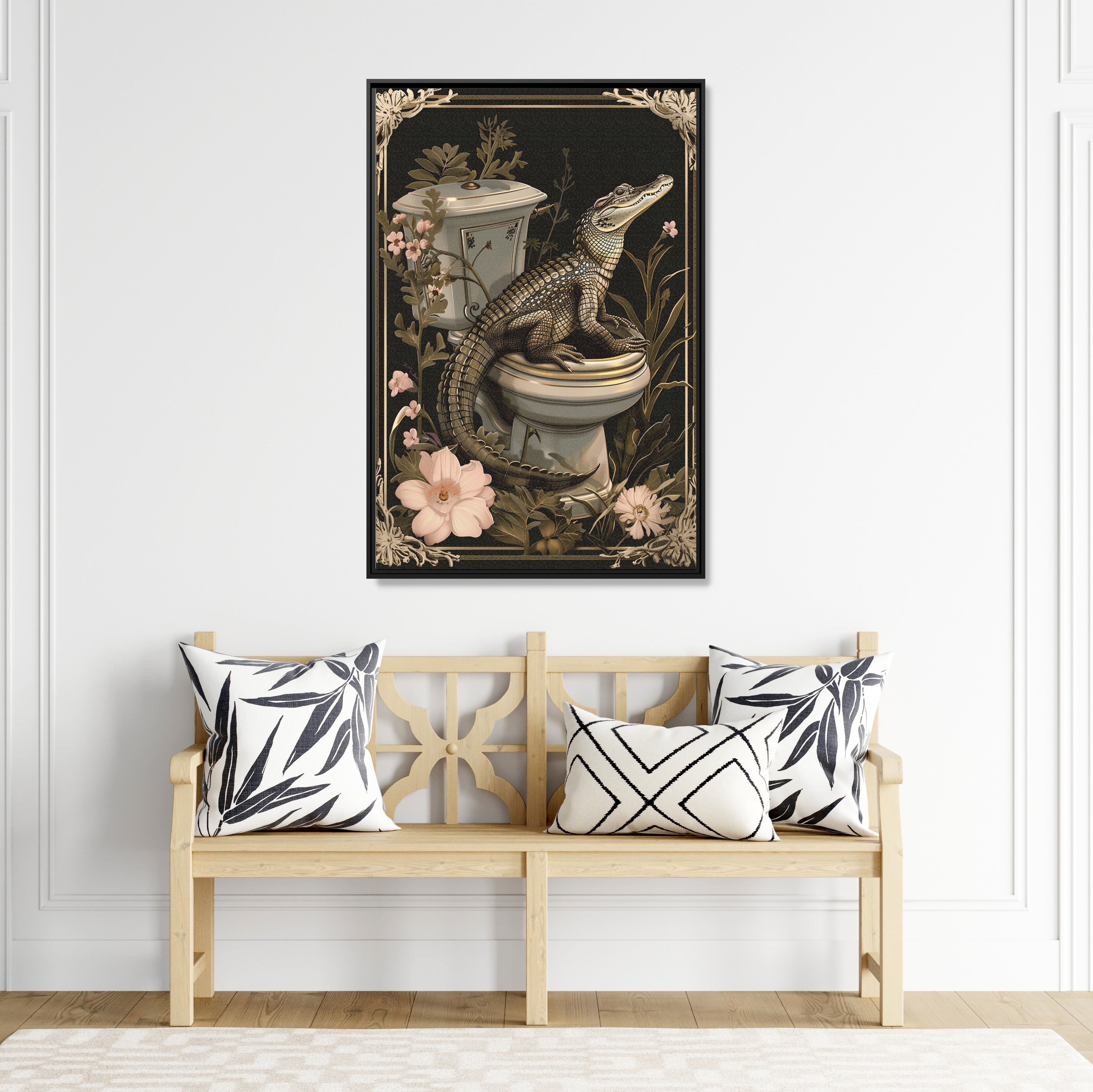 Framed Canvas - Toilet Gator Floral Surprise