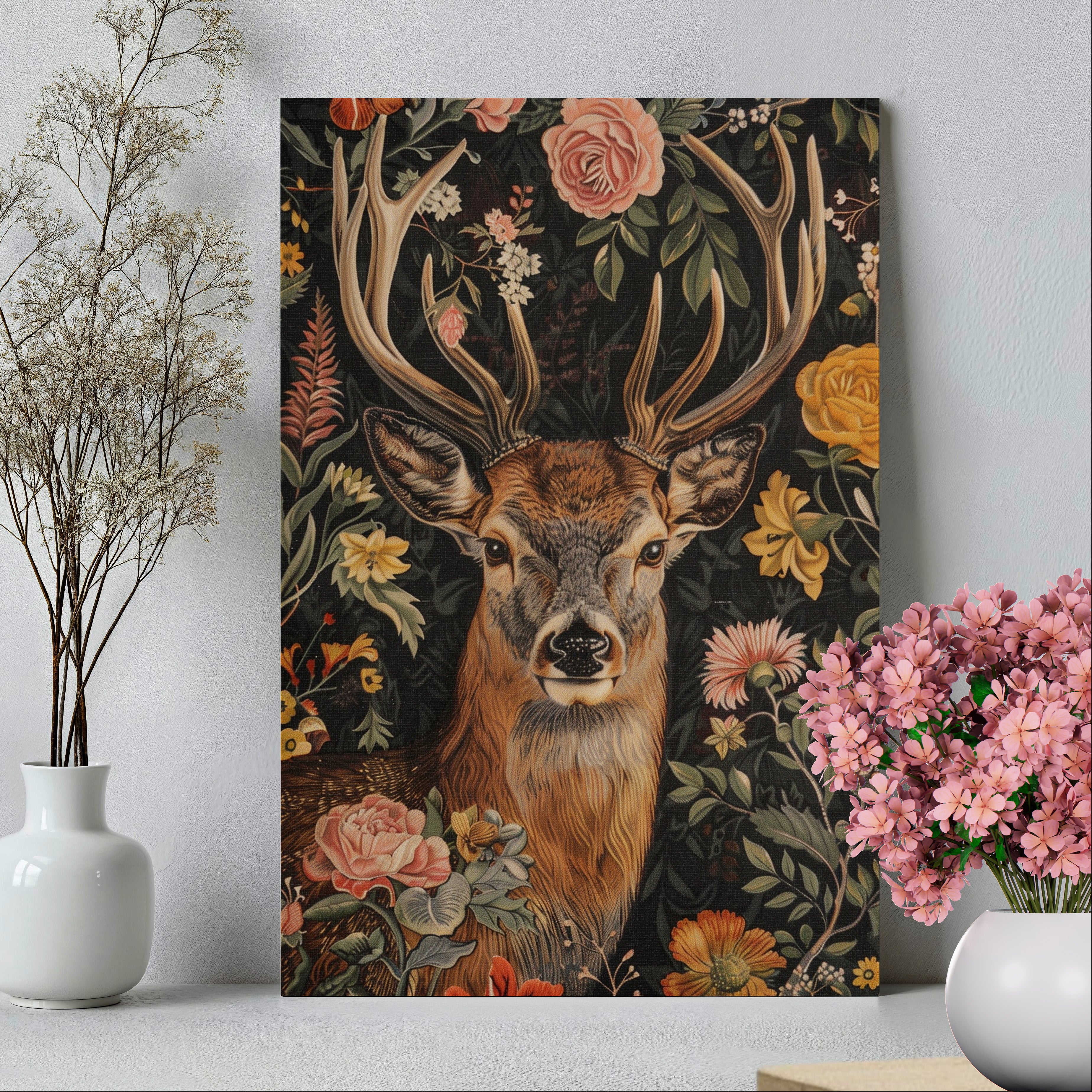 .75" Matte Canvas - Floral Deer Majesty