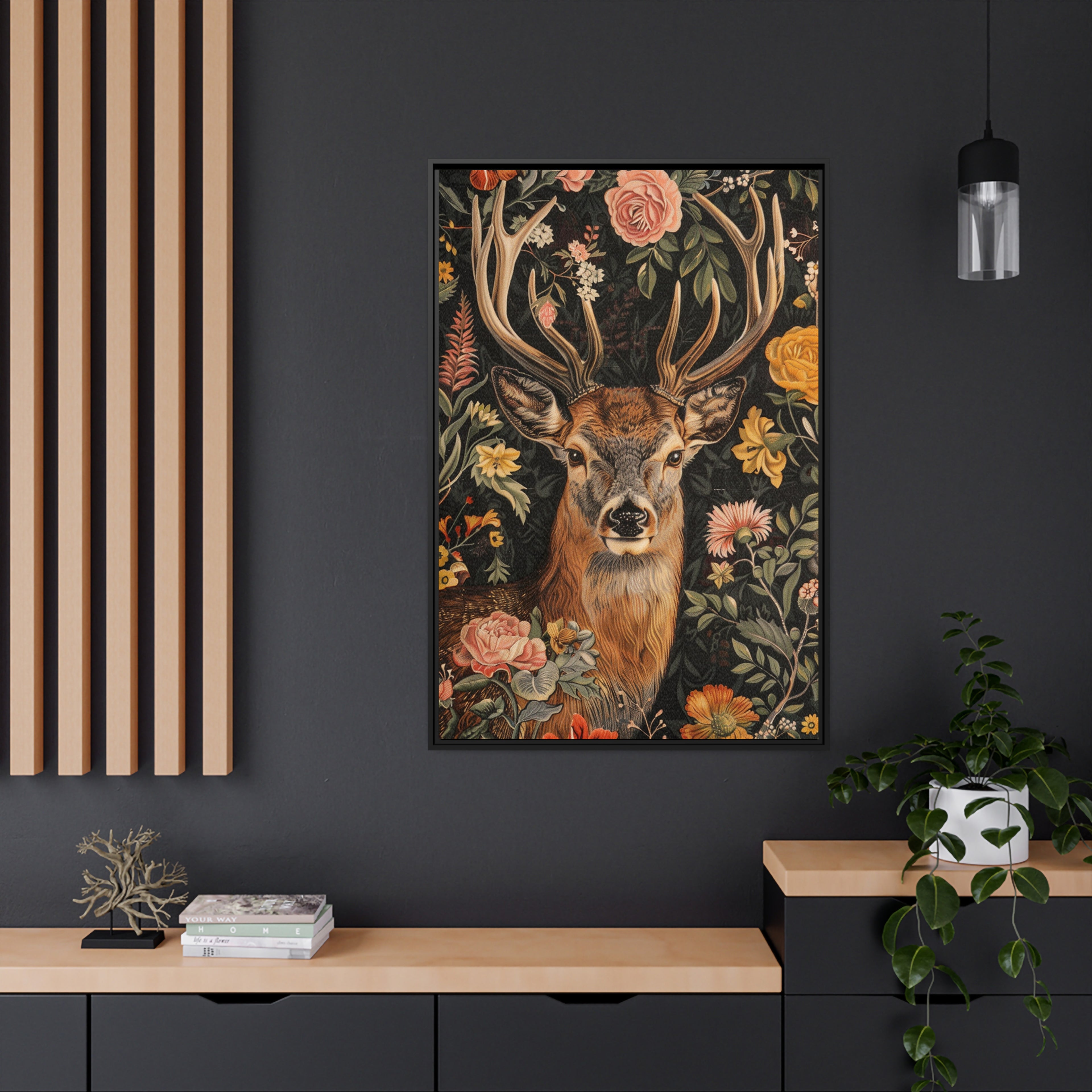 Framed Canvas - Floral Deer Majesty