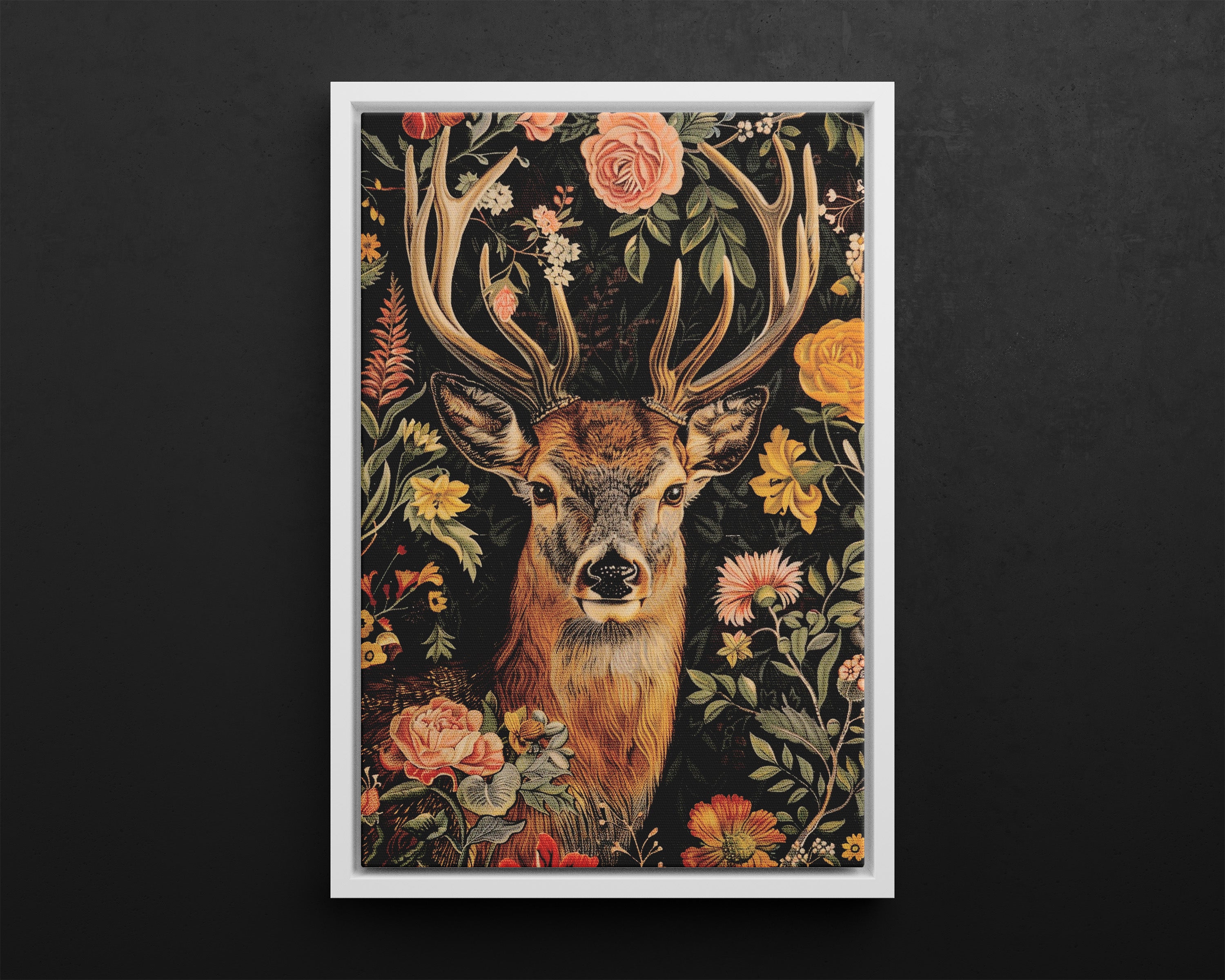 Framed Canvas - Floral Deer Majesty