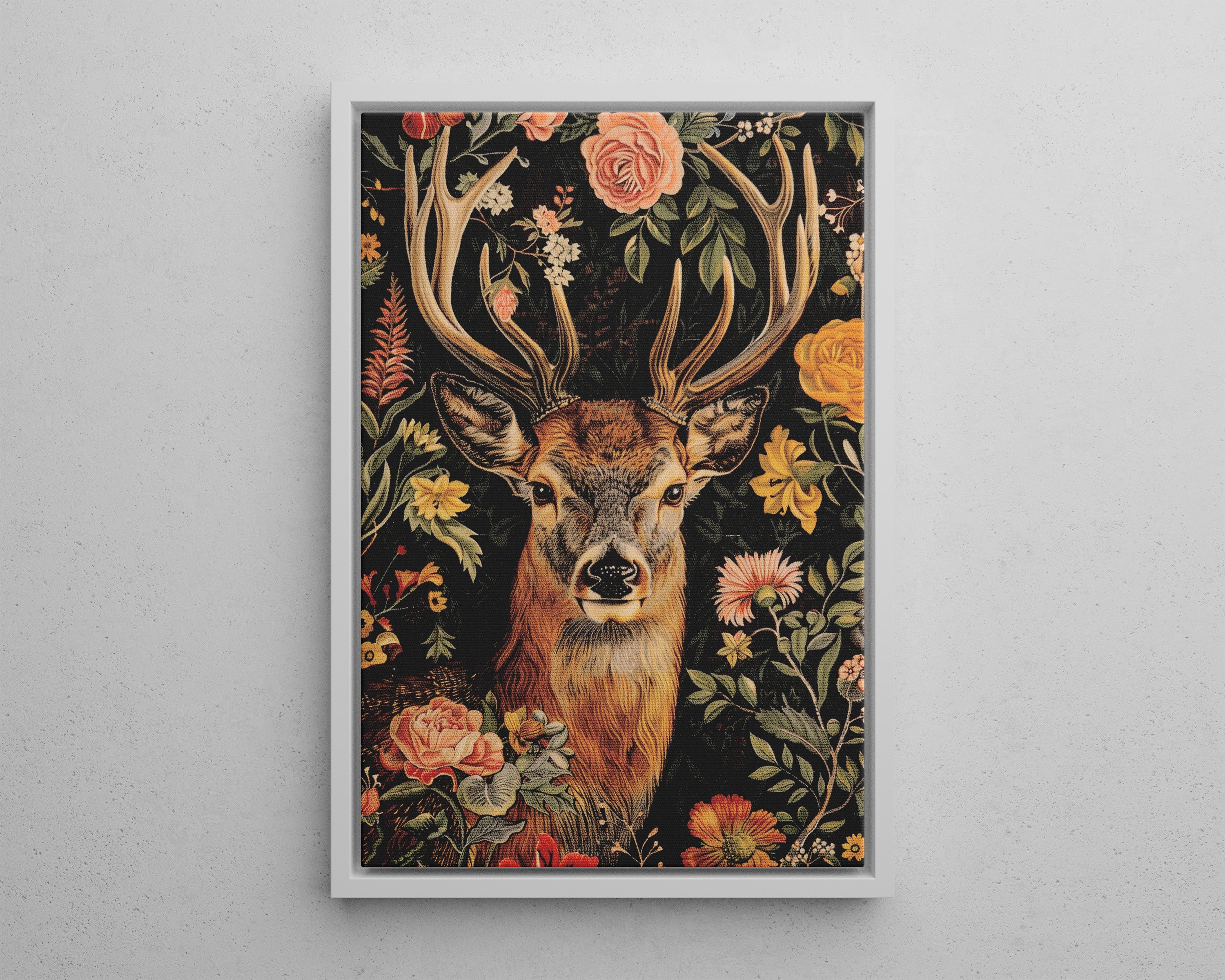 Framed Canvas - Floral Deer Majesty