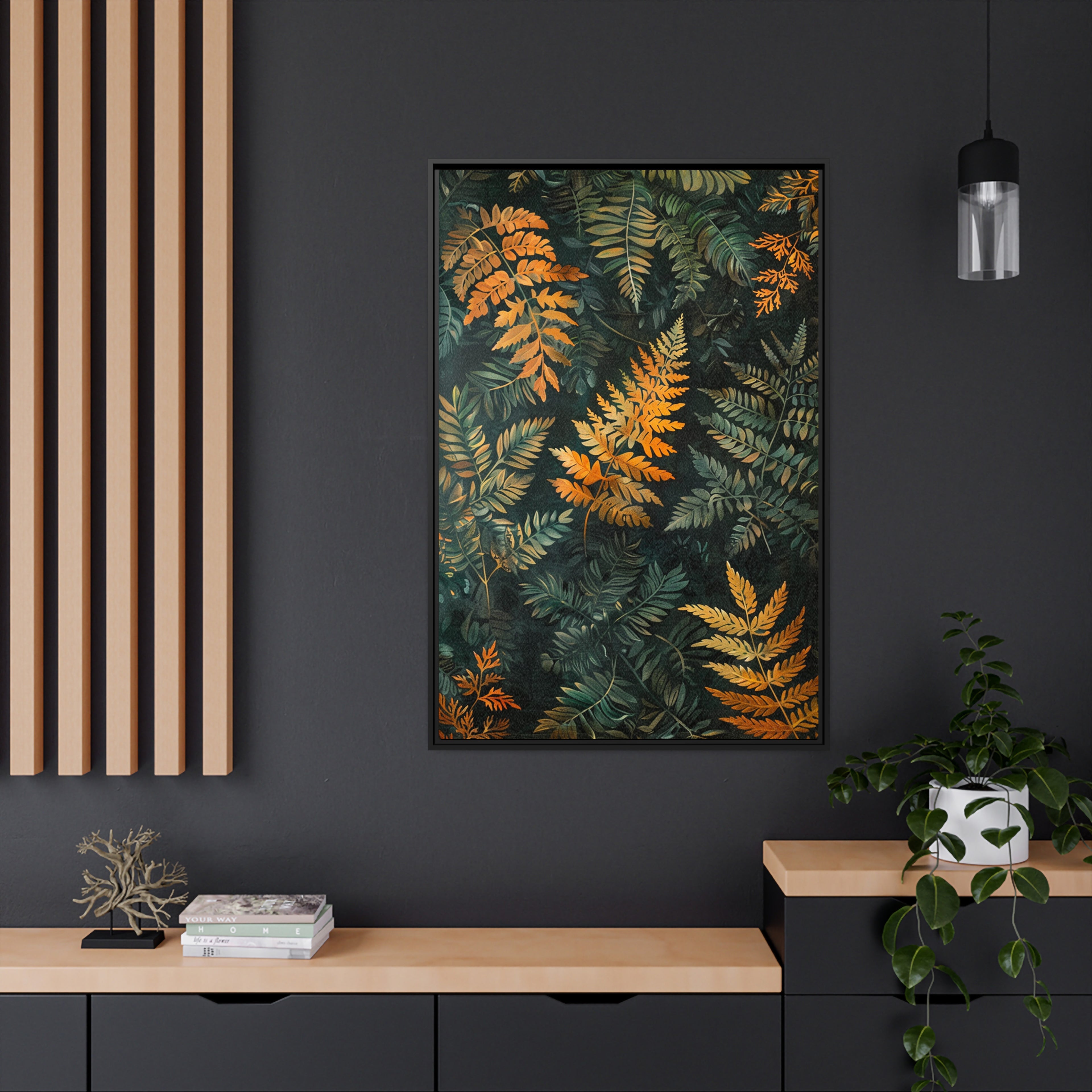 Framed Canvas - Golden Fern Elegance
