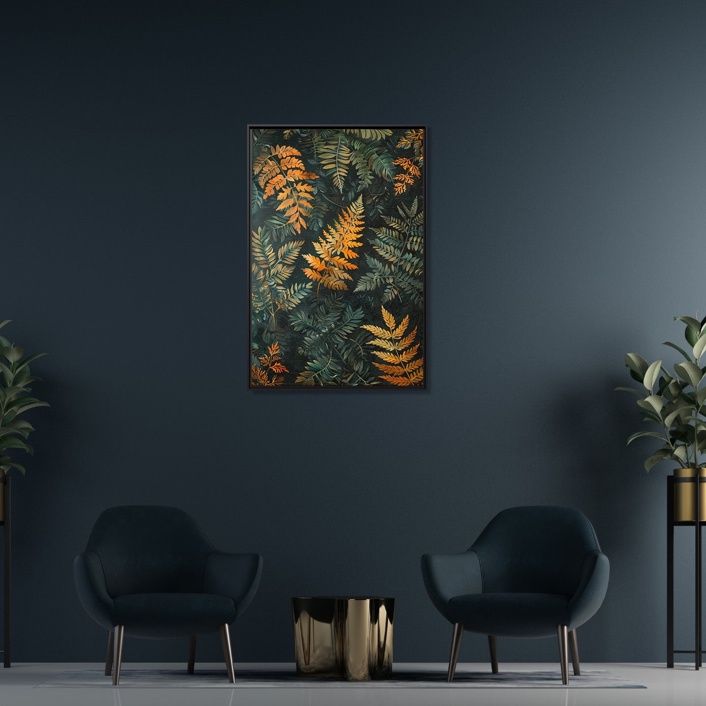 Framed Canvas - Golden Fern Elegance