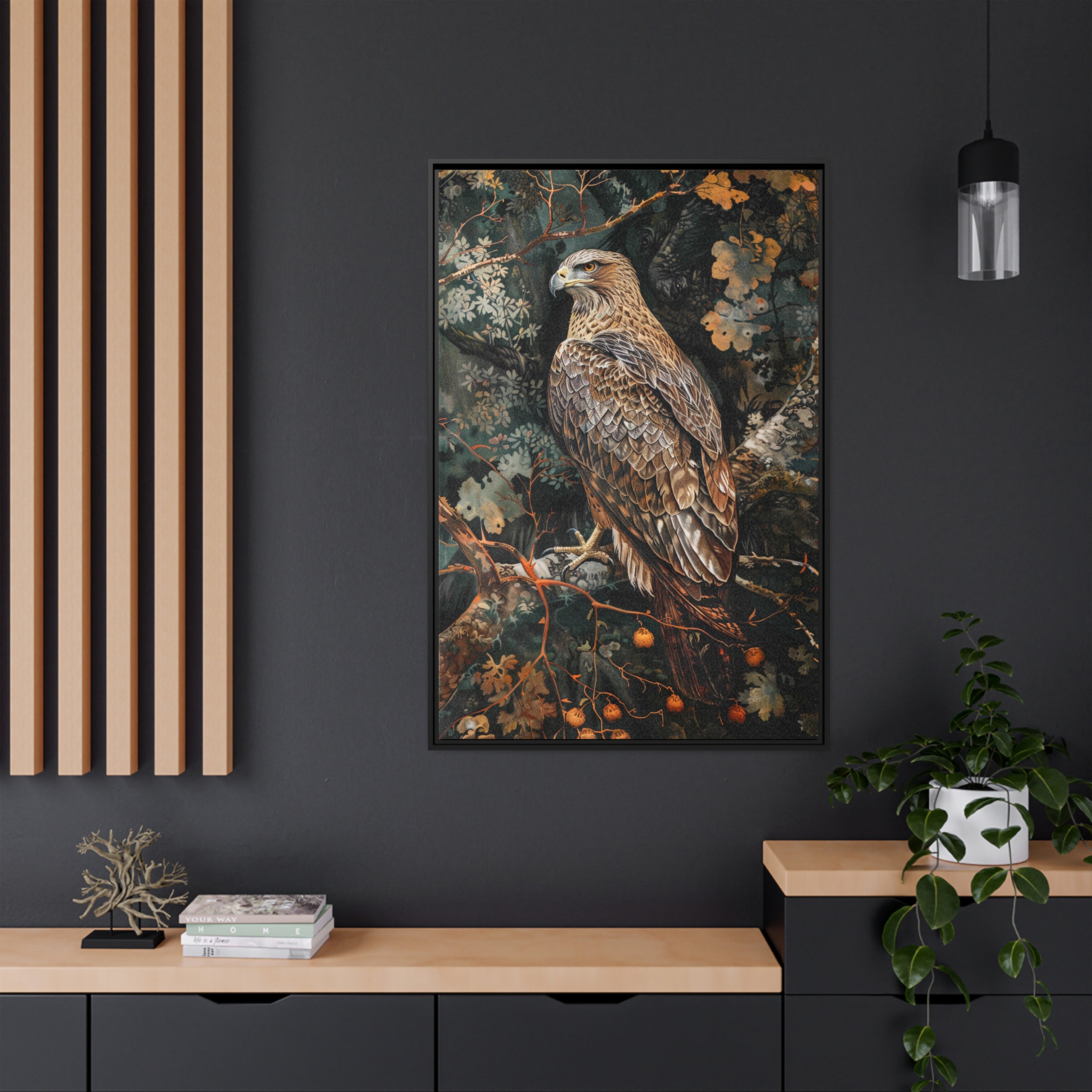 Framed Canvas - Majestic Hawk in Autumn
