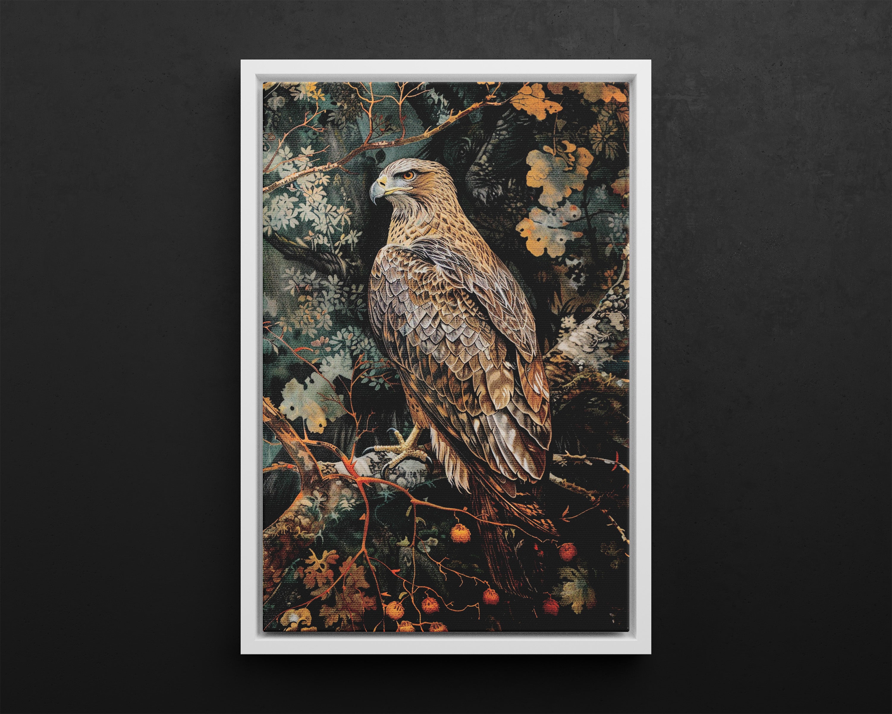 Framed Canvas - Majestic Hawk in Autumn