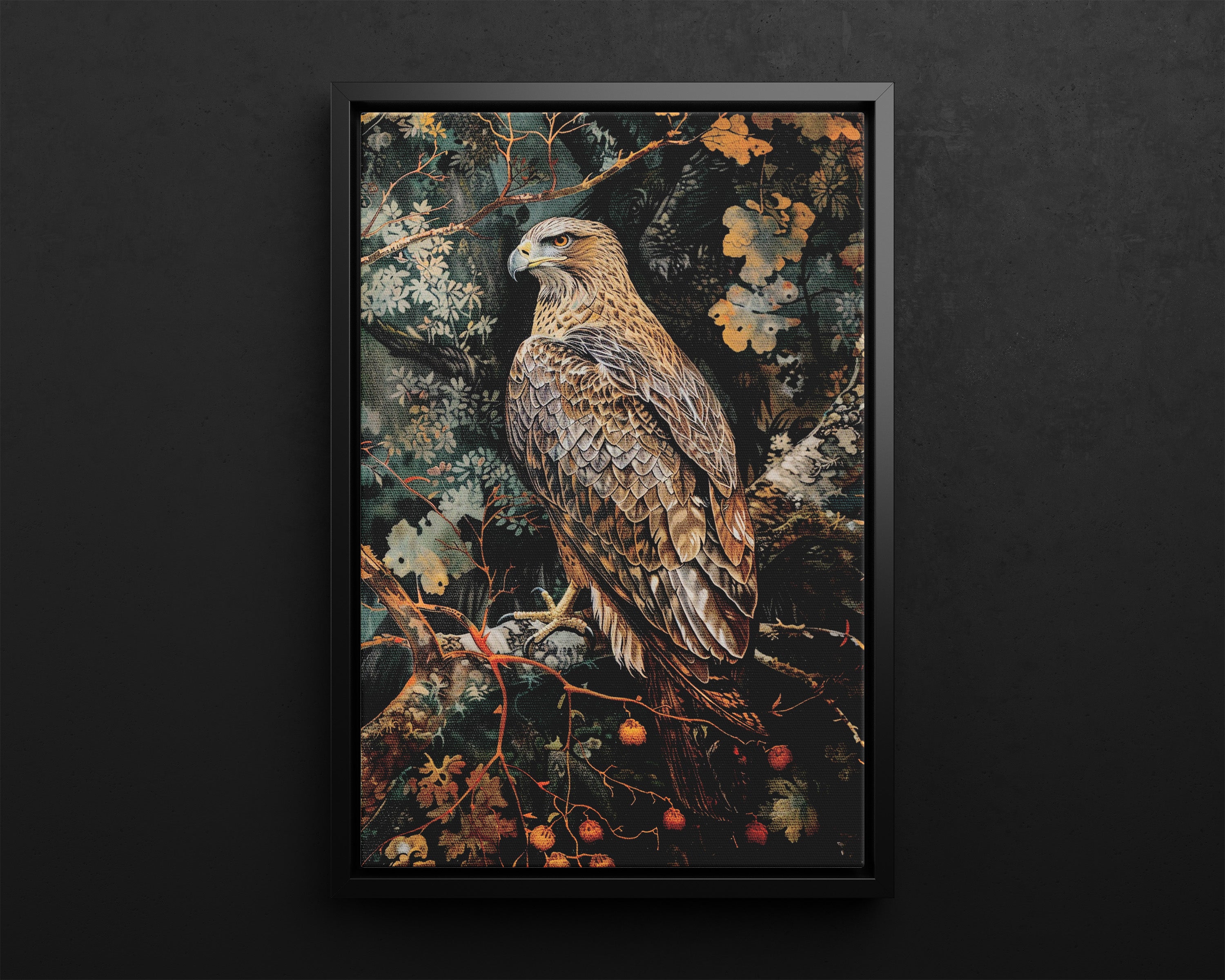 Framed Canvas - Majestic Hawk in Autumn