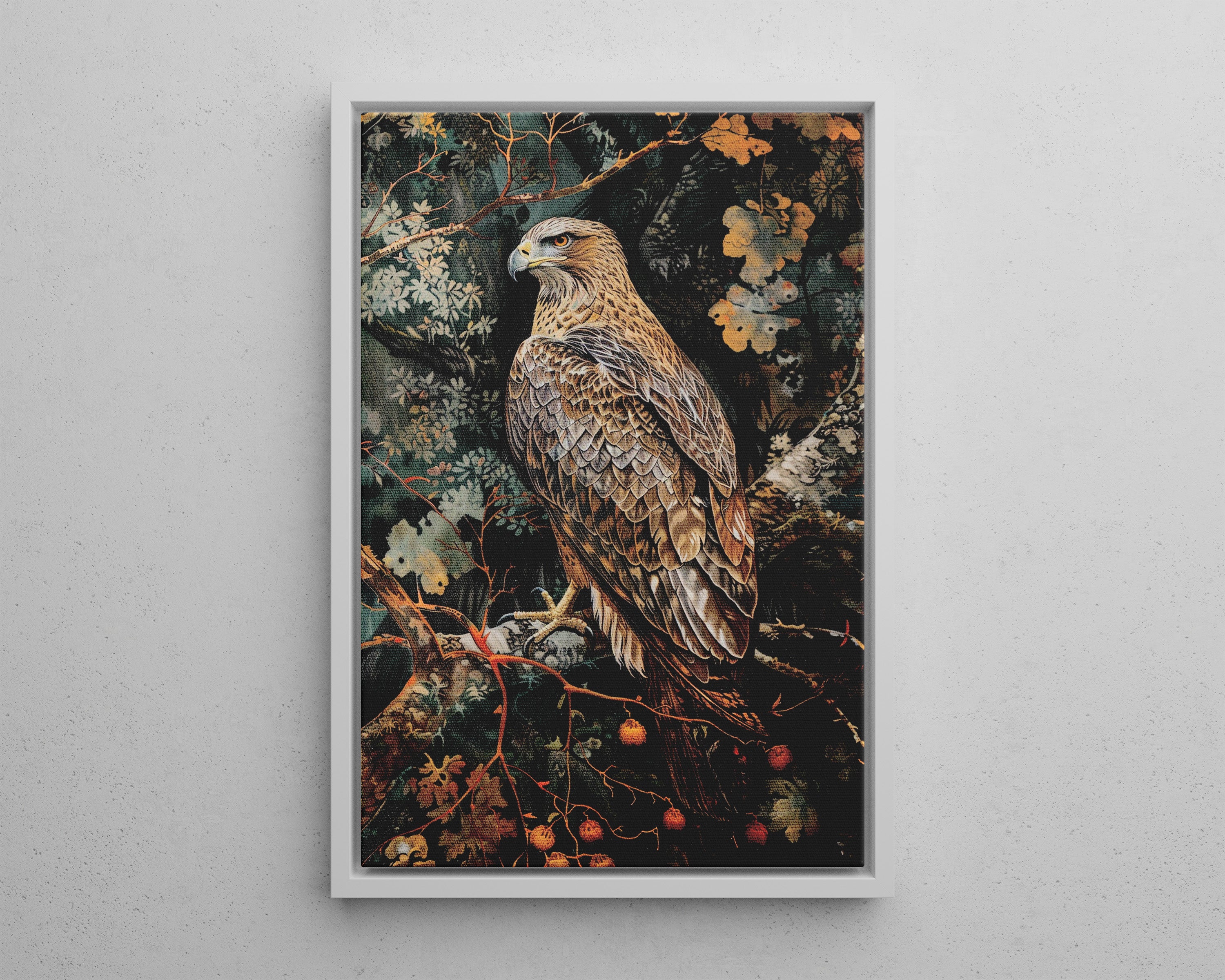 Framed Canvas - Majestic Hawk in Autumn