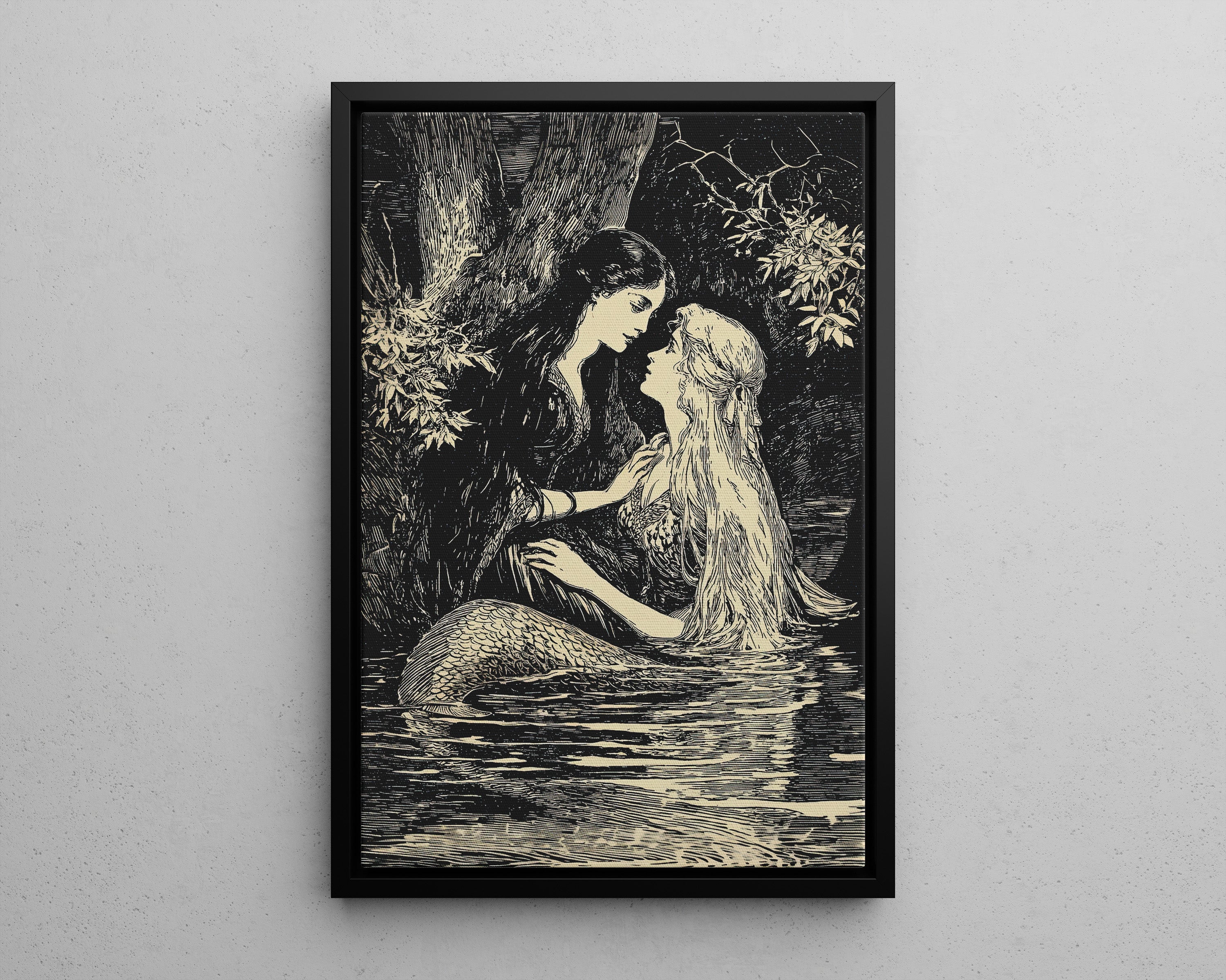 Framed Canvas - Mermaid Fairy Midnight Kiss