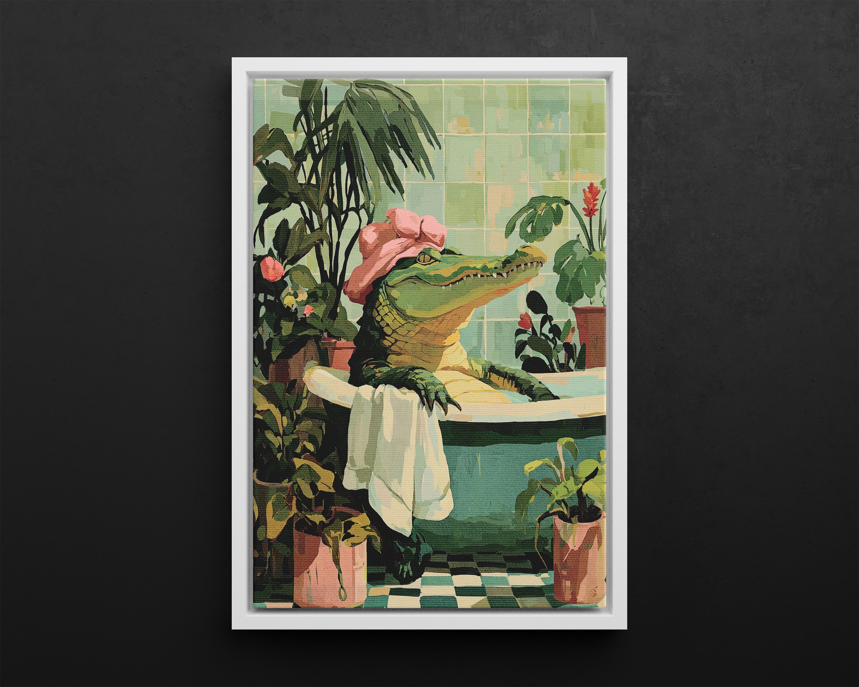 Framed Canvas - Bathtub Alligator Spa Day