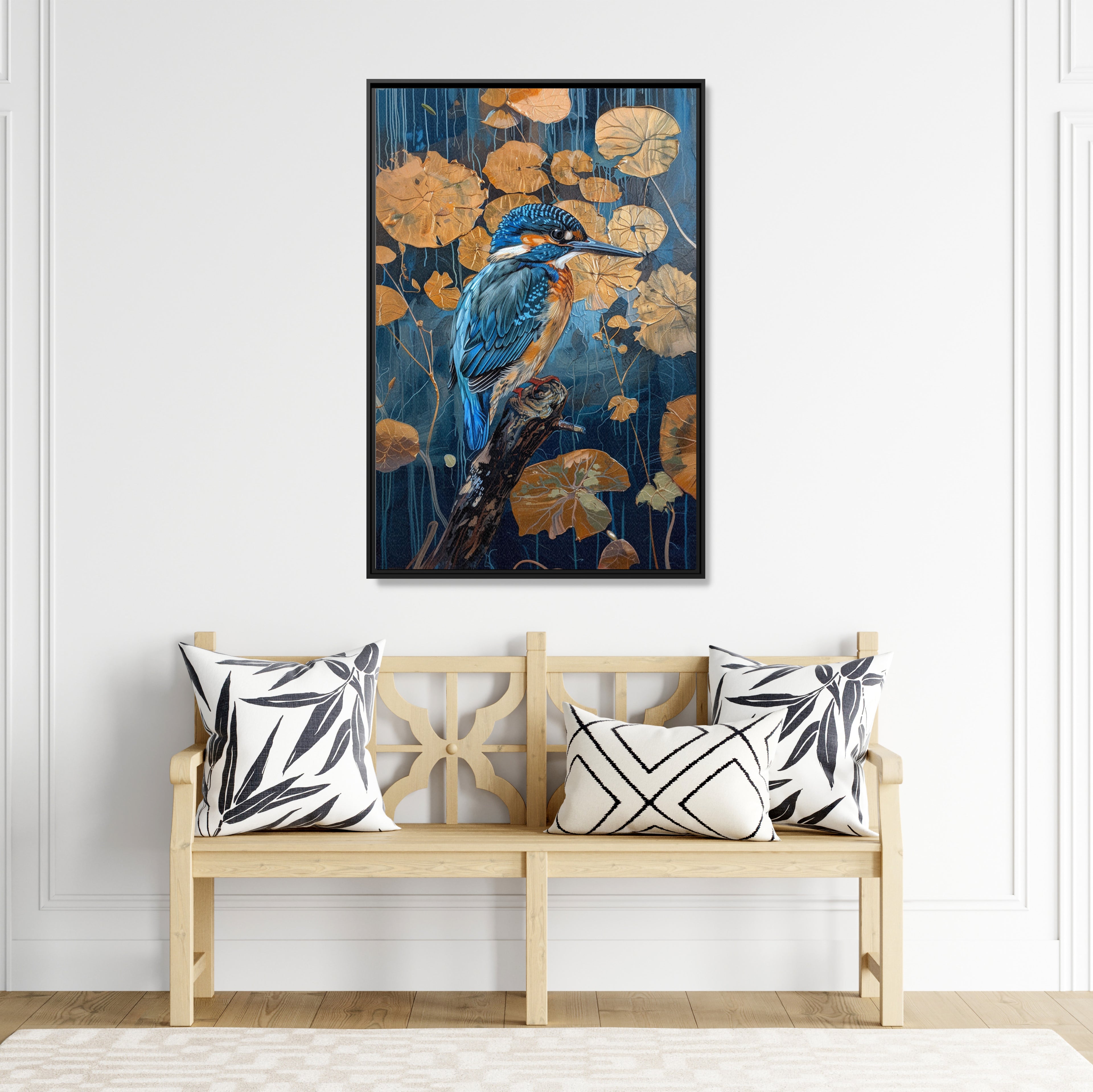 Framed Canvas - Golden Leaves Kingfisher