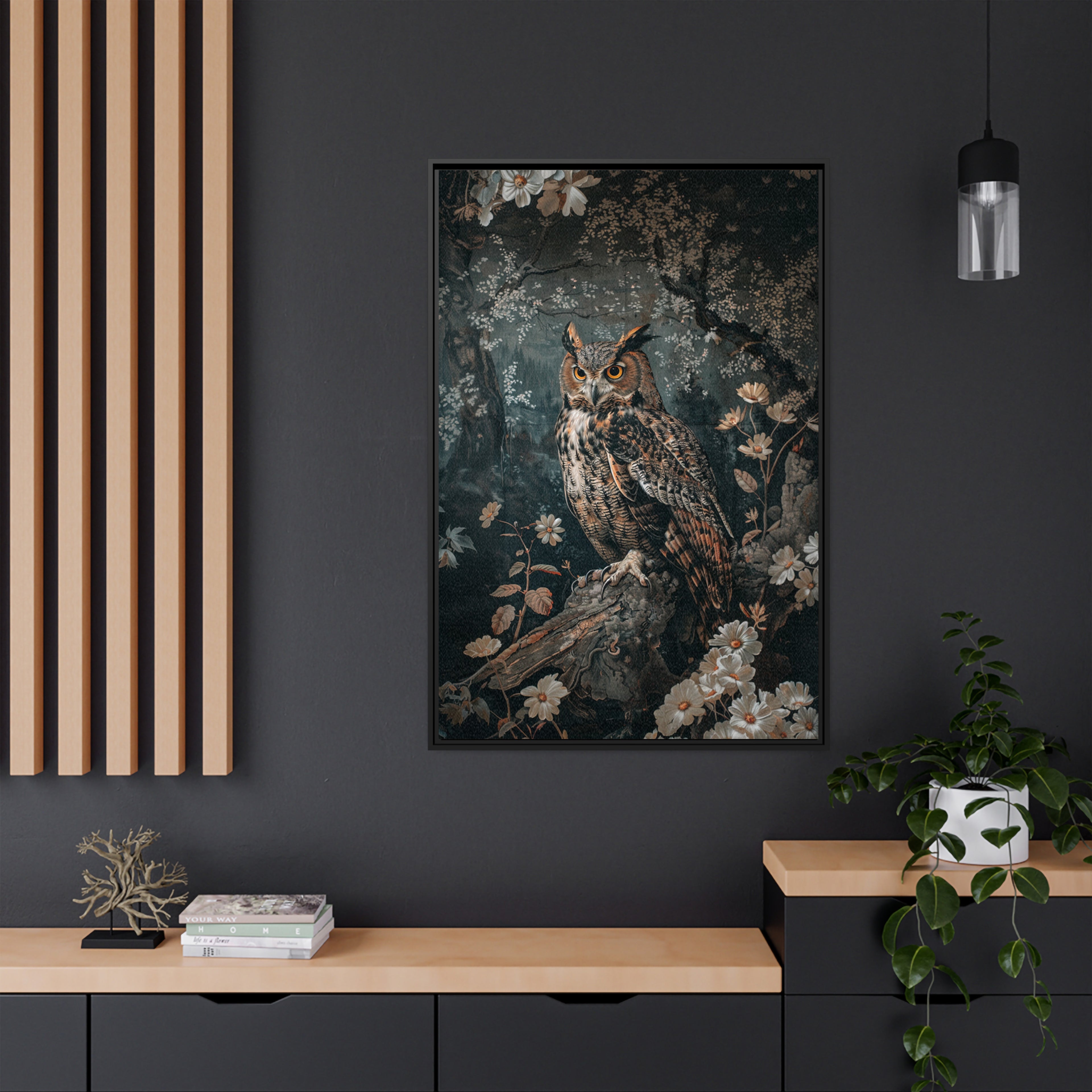 Framed Canvas - Midnight Watchful Owl