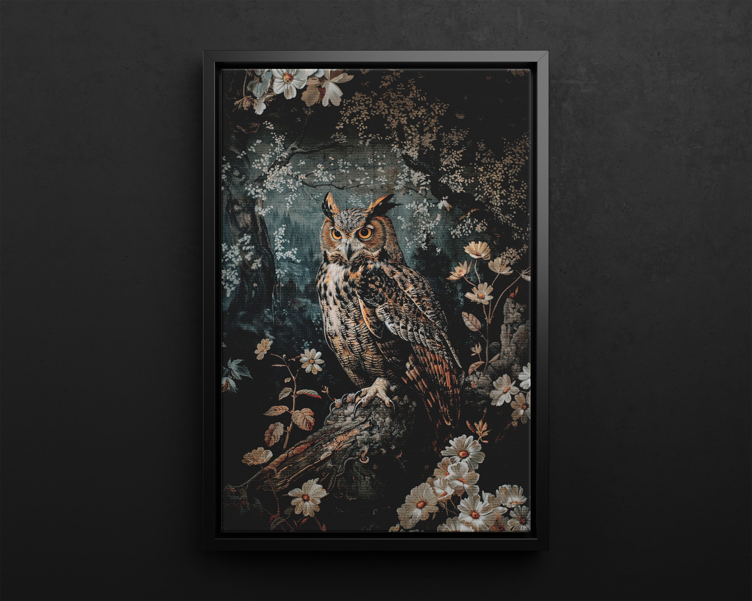 Framed Canvas - Midnight Watchful Owl