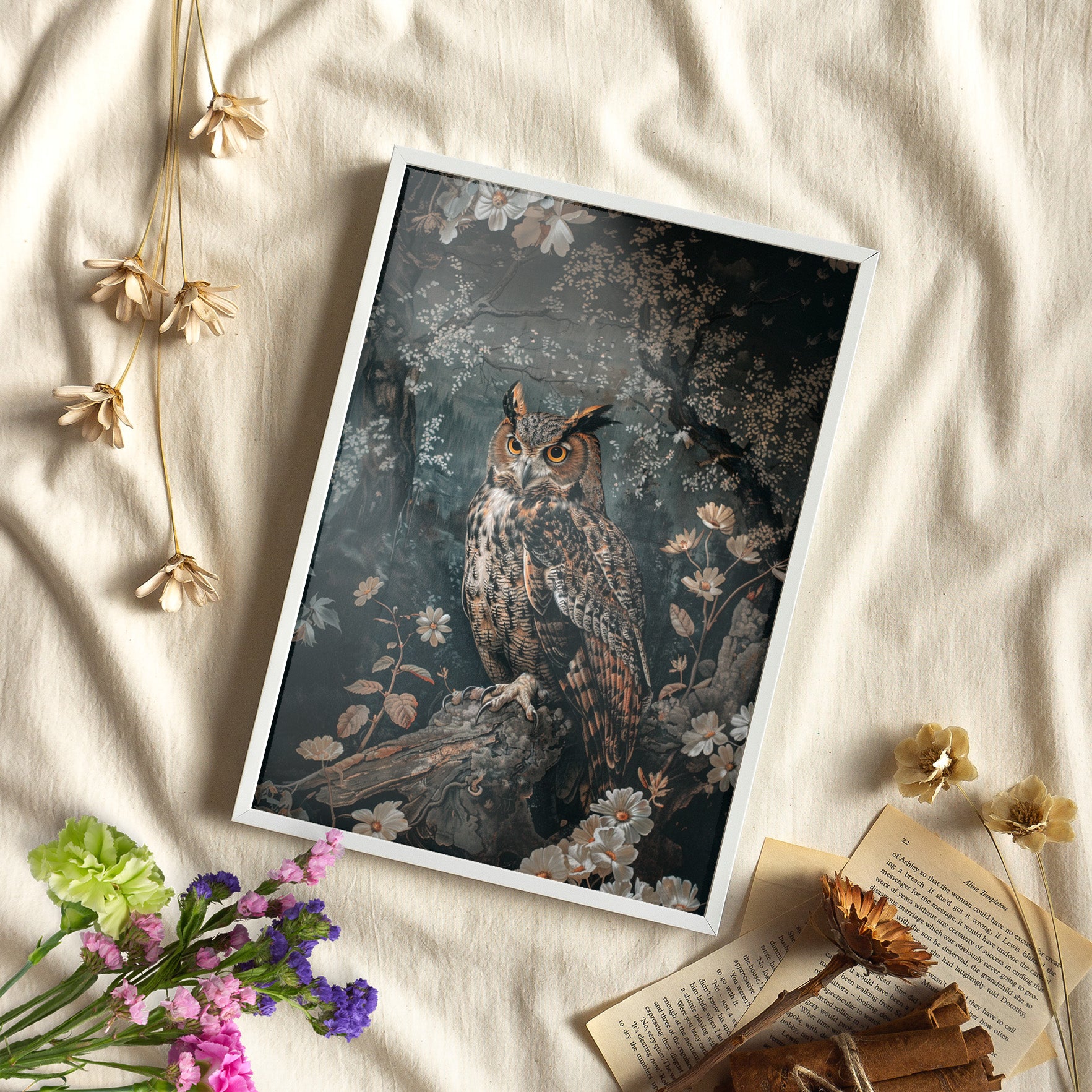 Framed Paper Print - Midnight Watchful Owl
