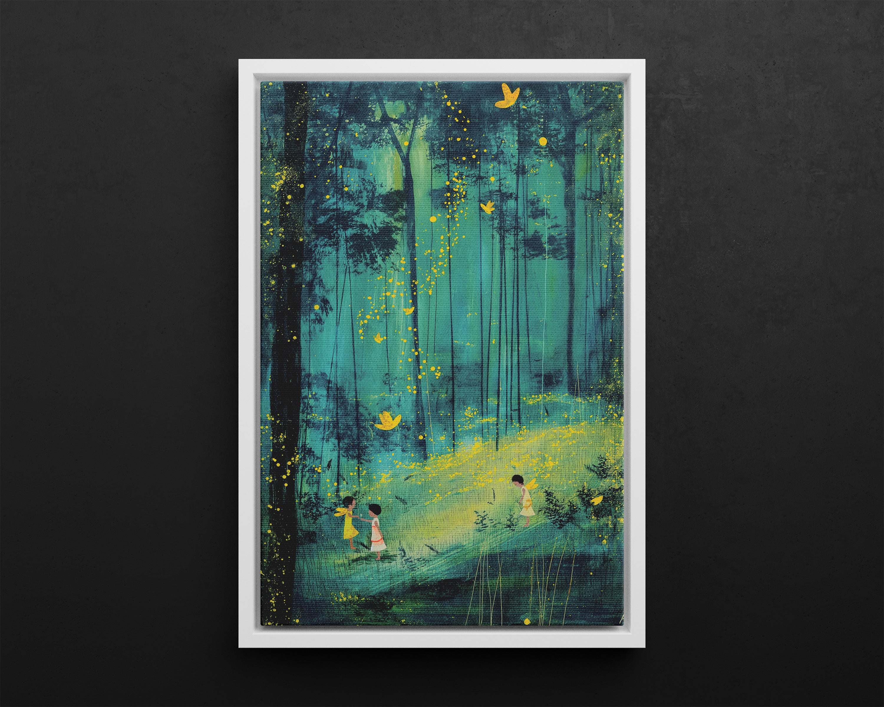 Framed Canvas - Enchanted Firefly Forest