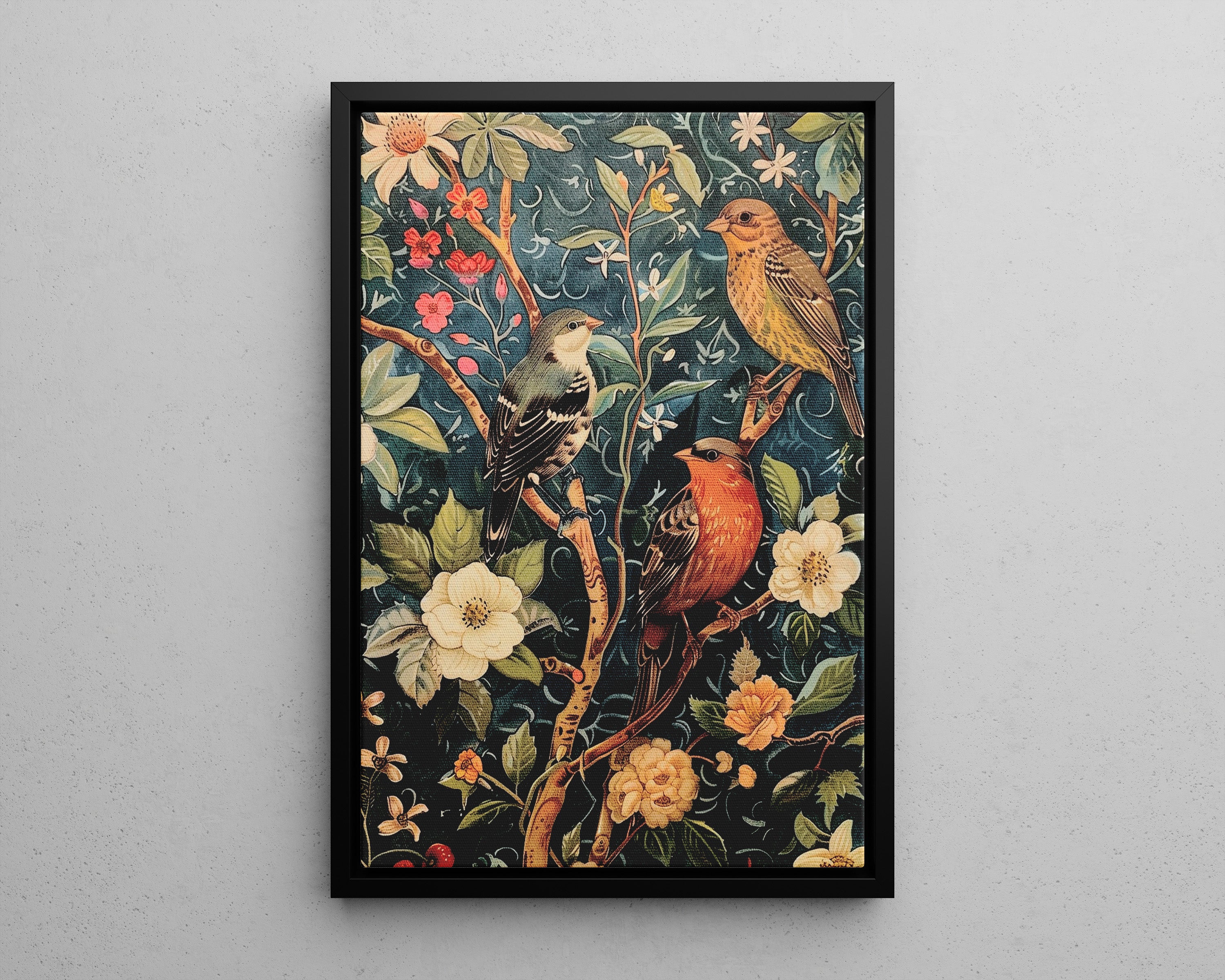 Framed Canvas - Robin and Sparrow Symphony