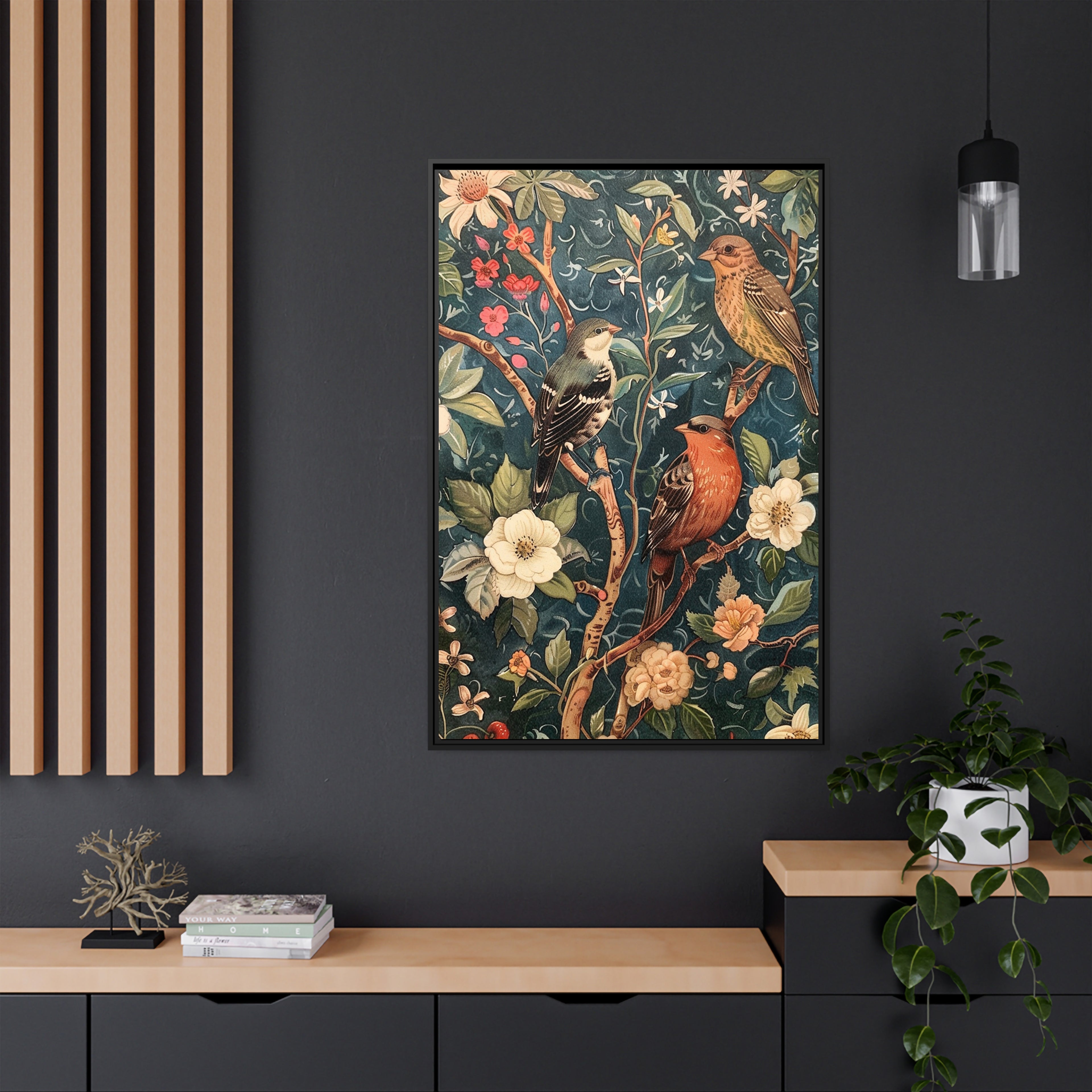 Framed Canvas - Robin and Sparrow Symphony