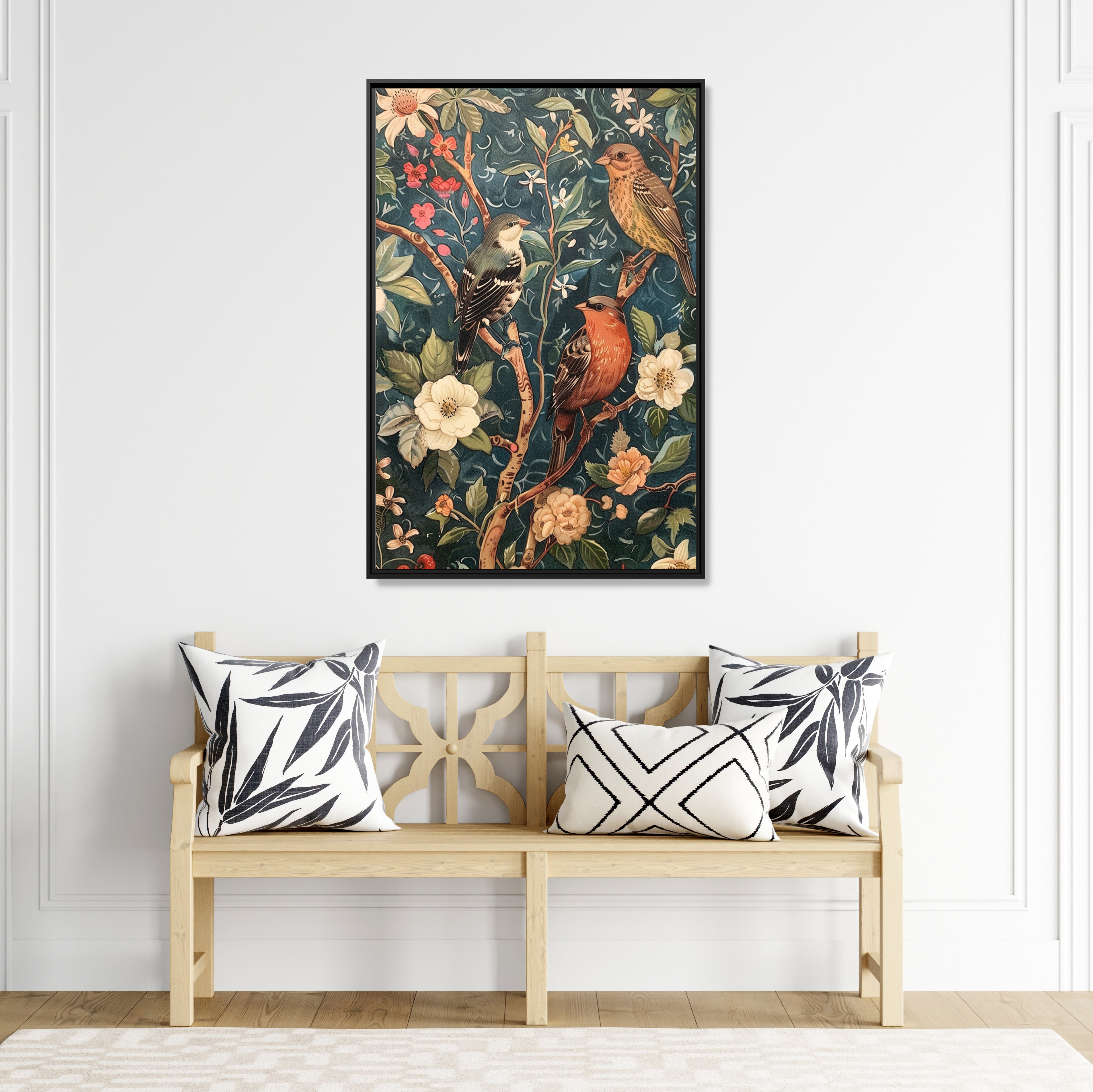 Framed Canvas - Robin and Sparrow Symphony