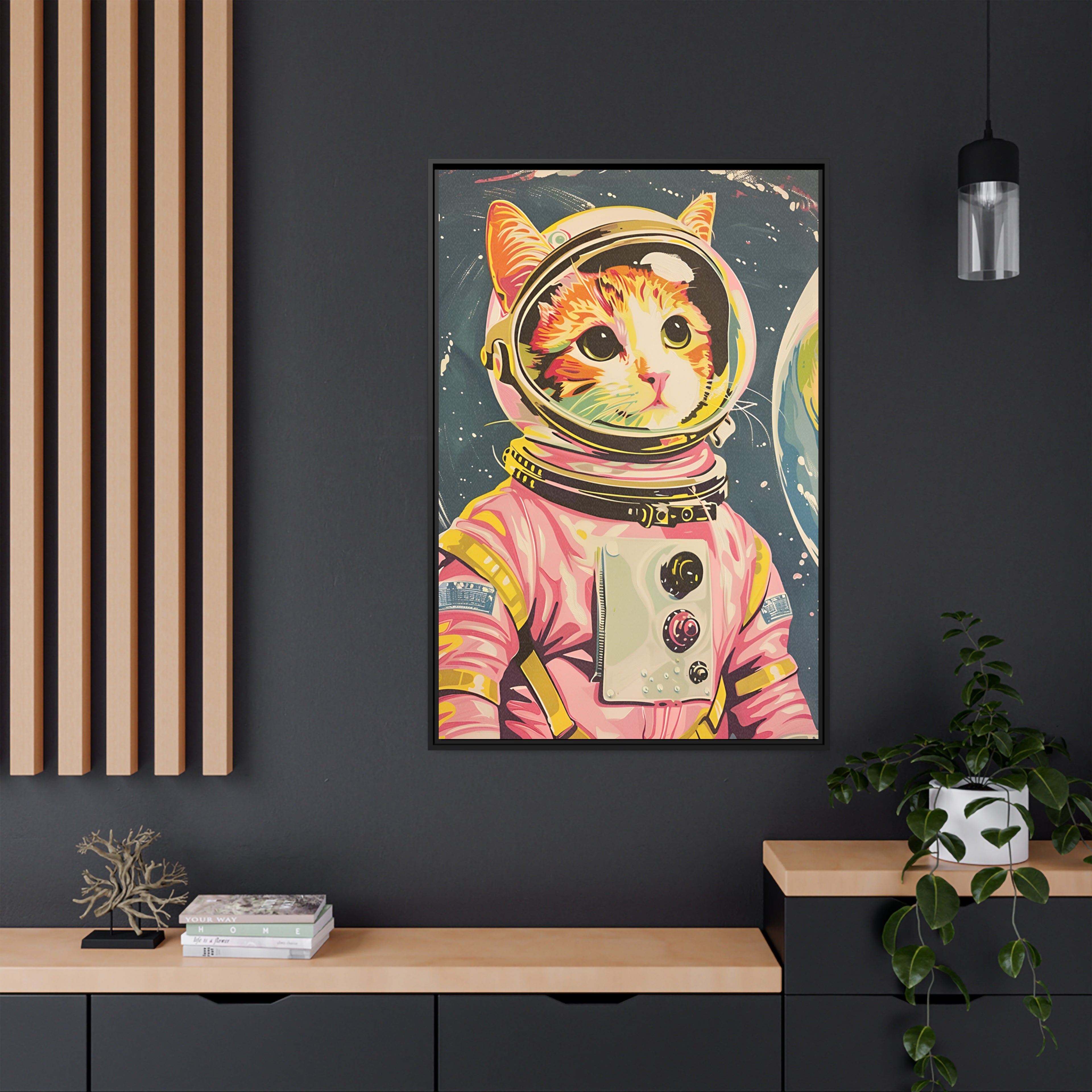Framed Canvas - Catstronaut Pink Mission