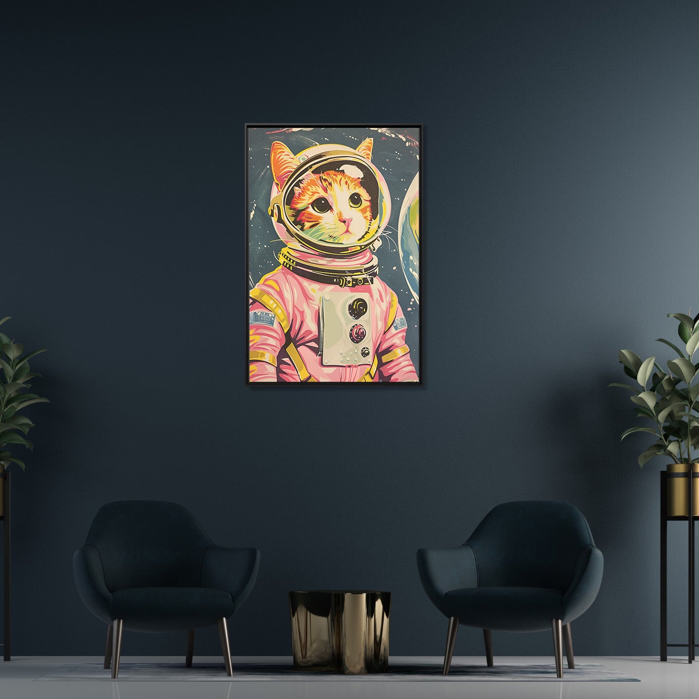Framed Canvas - Catstronaut Pink Mission