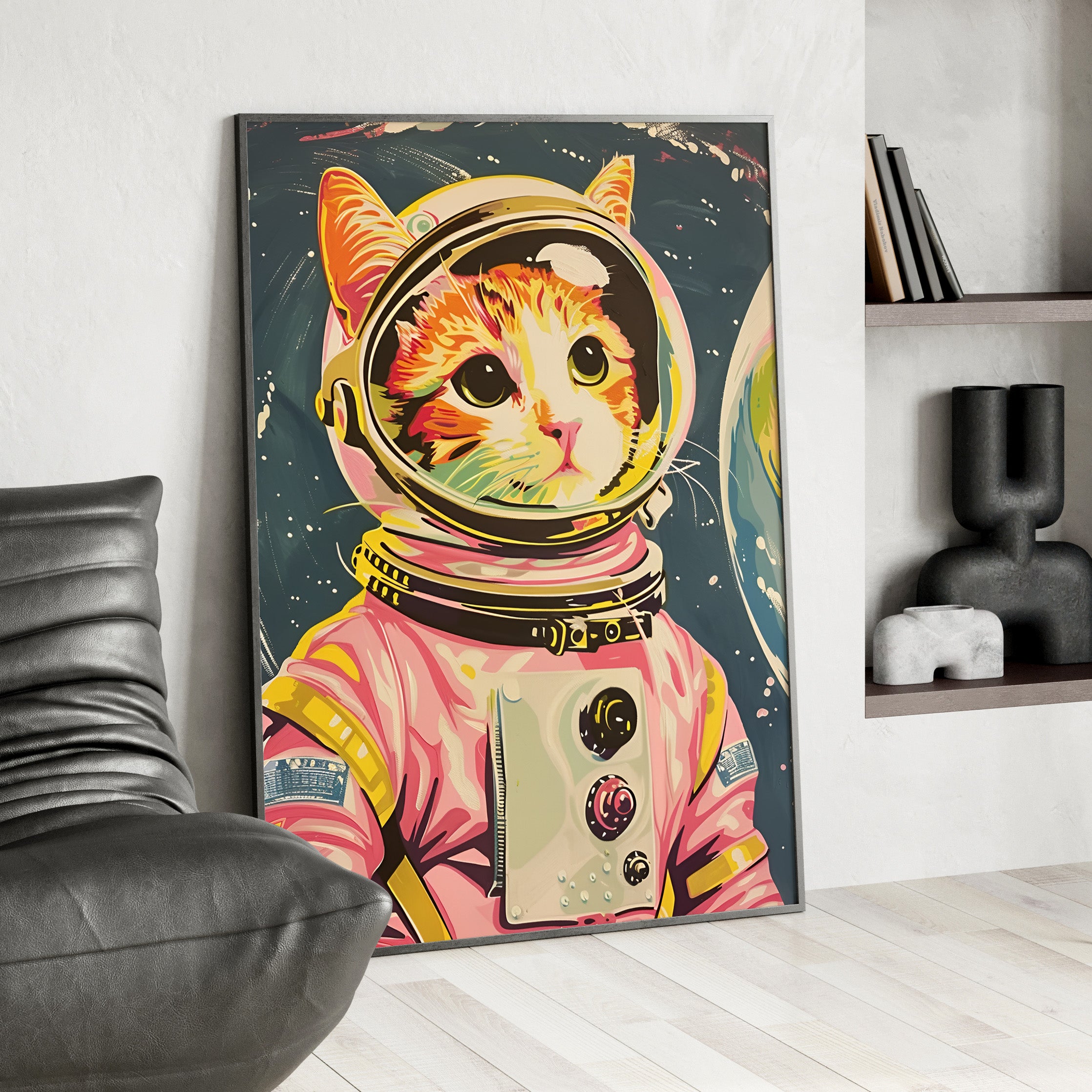 Framed Paper Print - Catstronaut Pink Mission