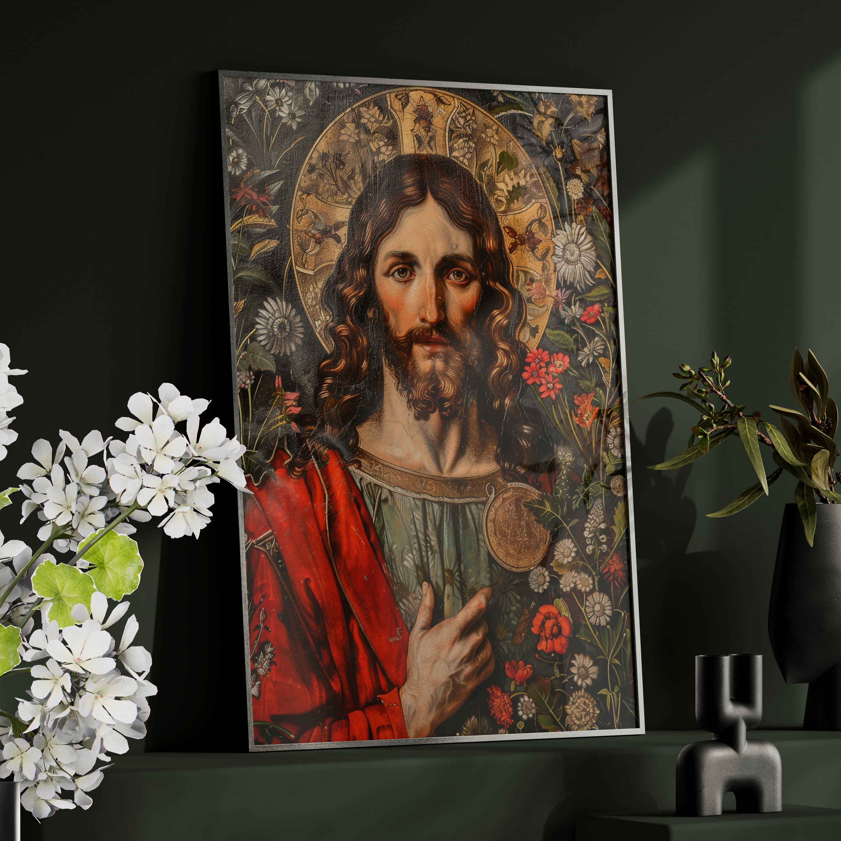 Framed Paper Print - Sacred Floral Savior