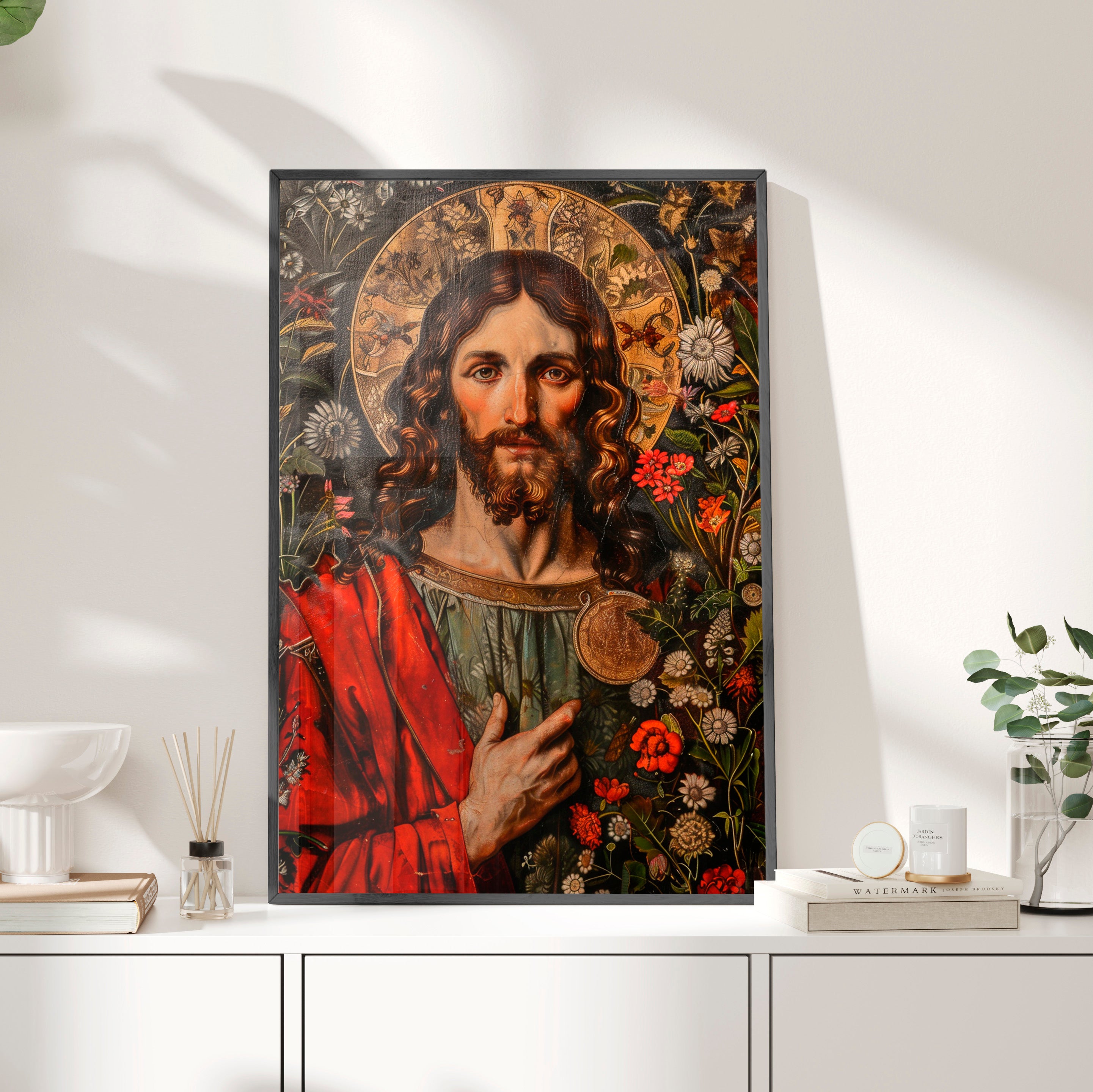 Framed Paper Print - Sacred Floral Savior