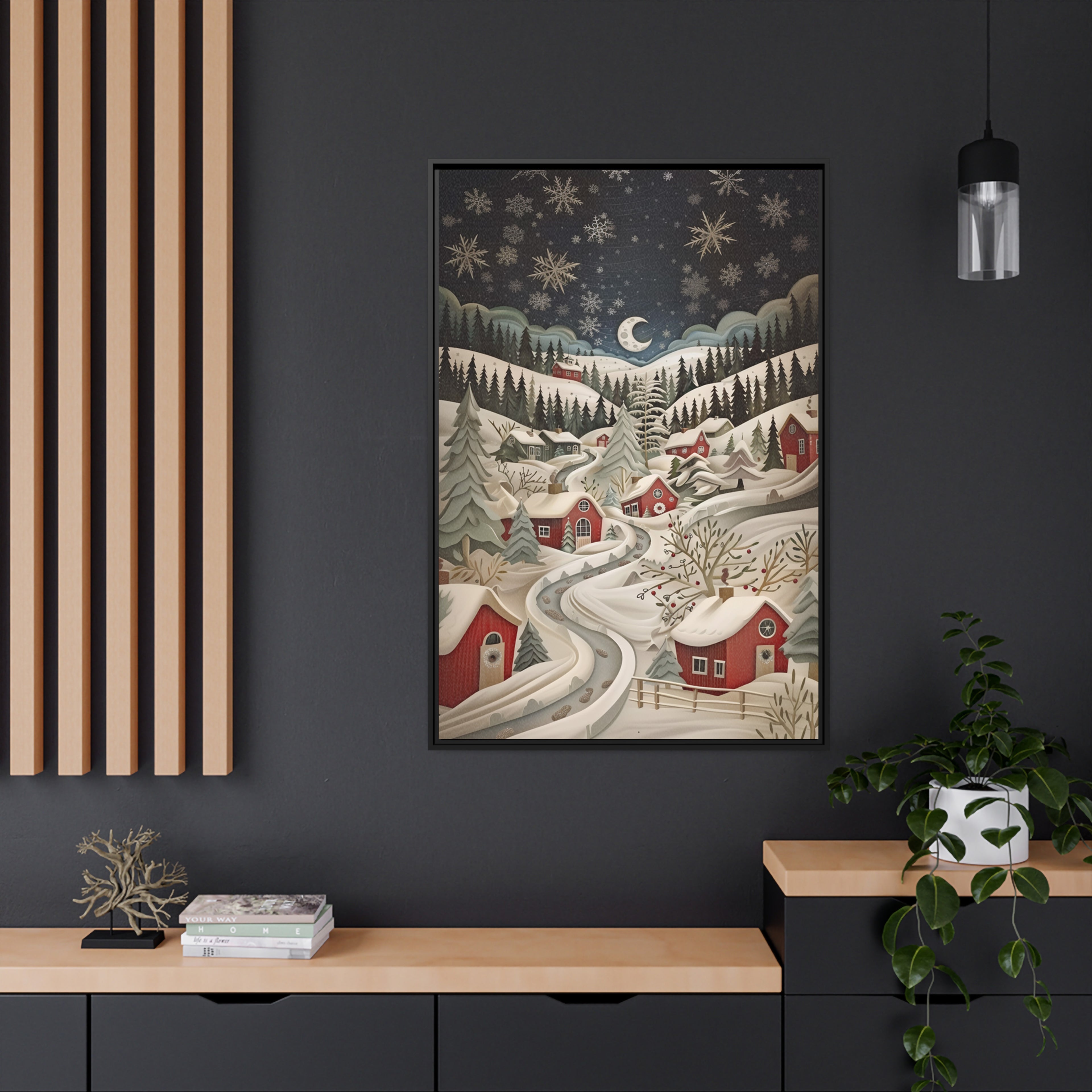 Framed Canvas - Silent Snowfall Village