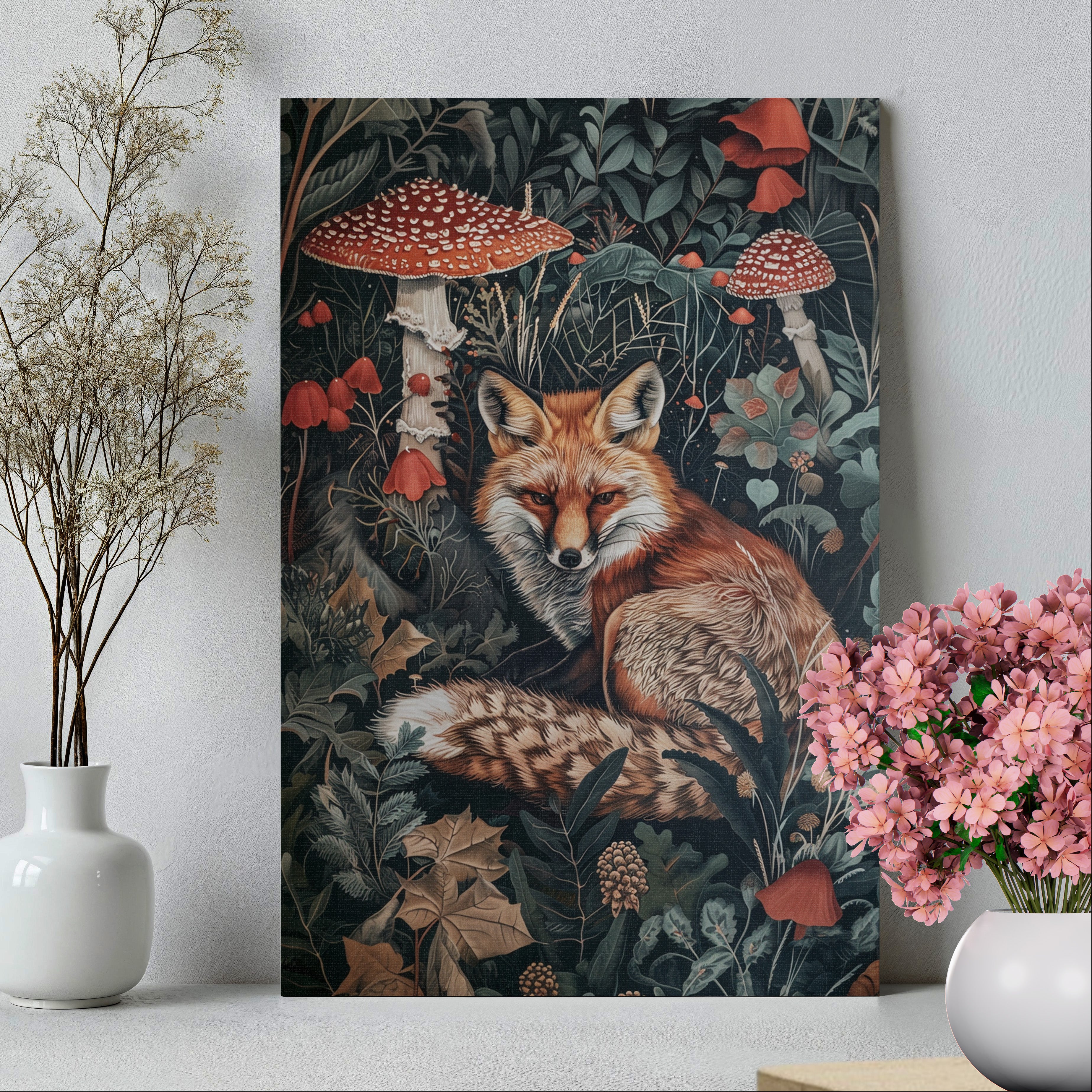 .75" Matte Canvas - Forest Fox with Mushrooms