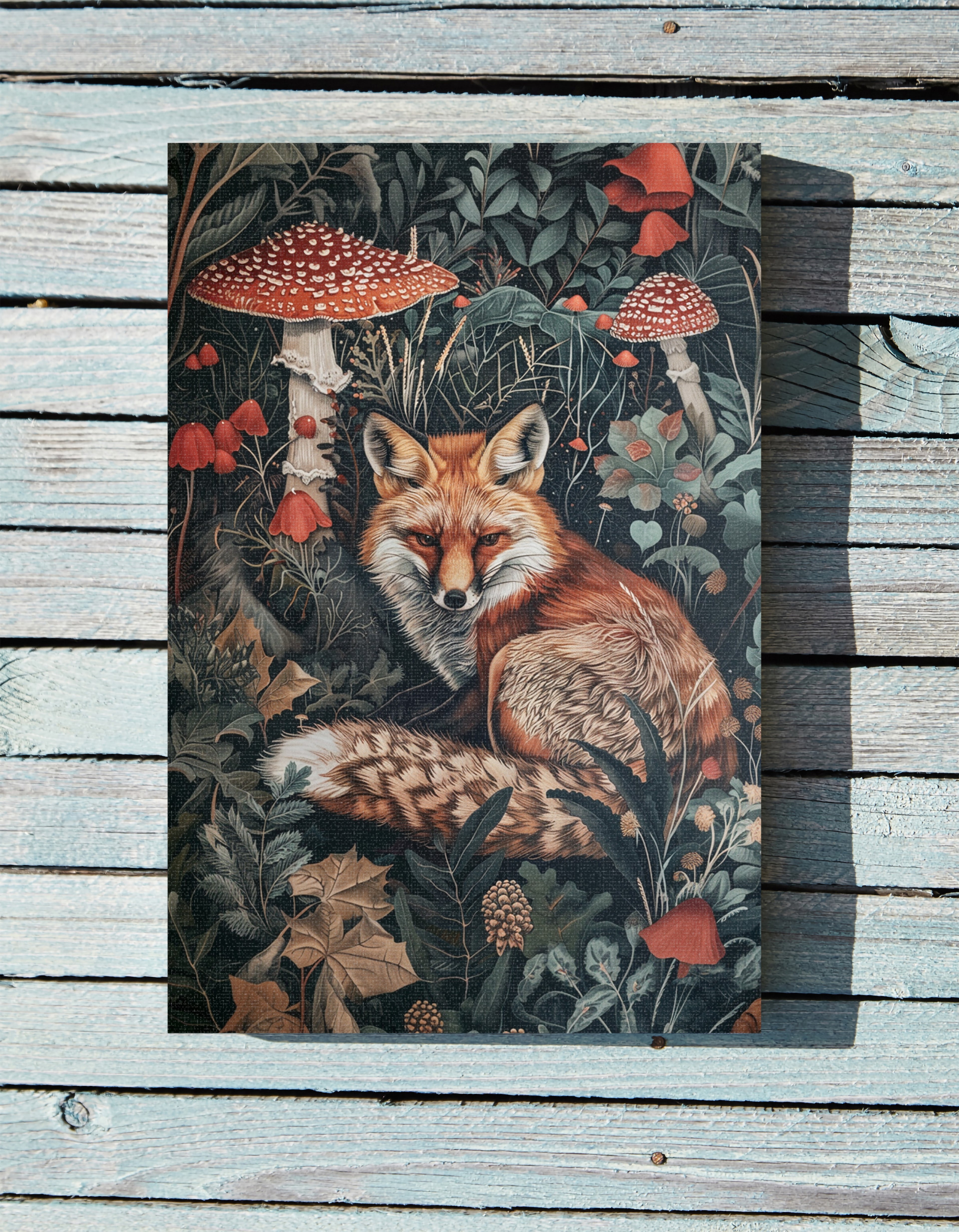 .75" Matte Canvas - Forest Fox with Mushrooms