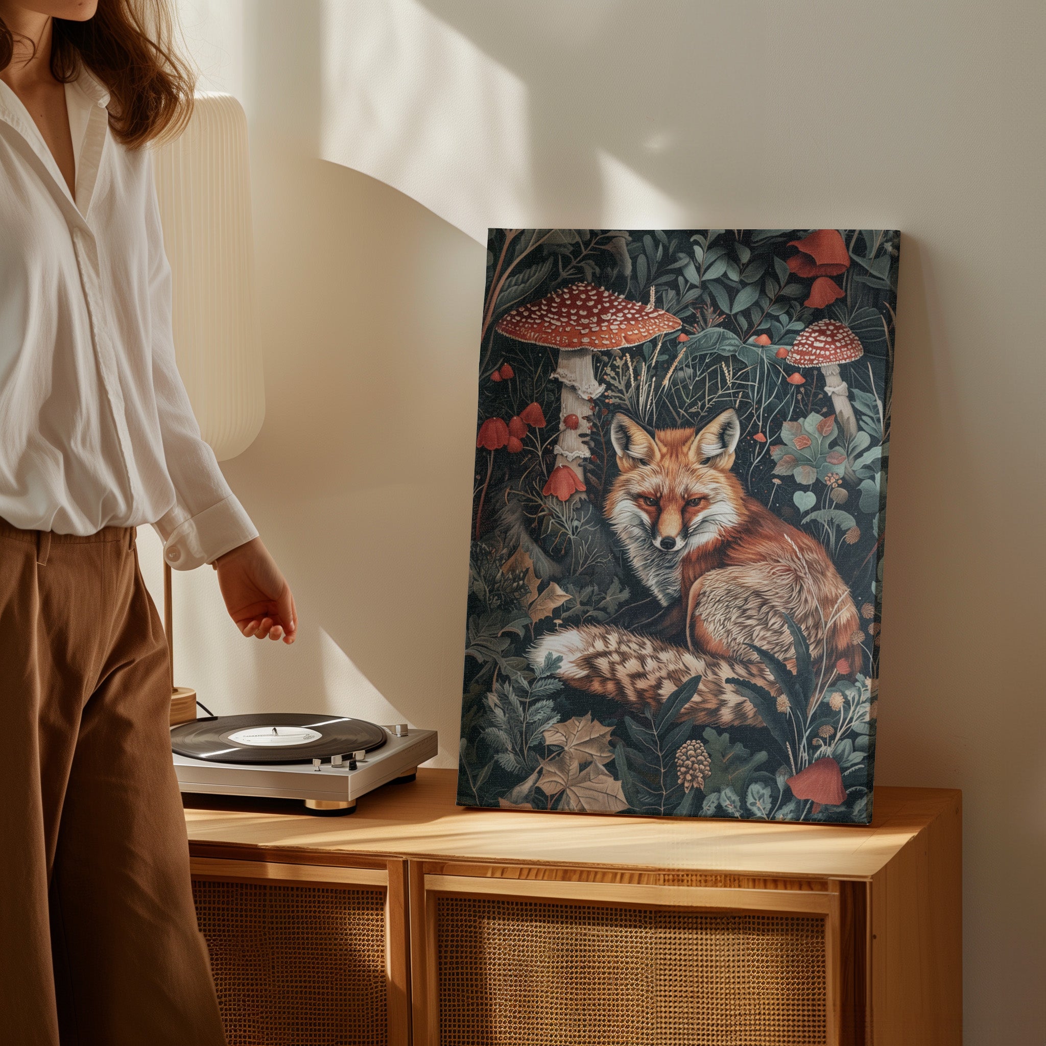 .75" Matte Canvas - Forest Fox with Mushrooms