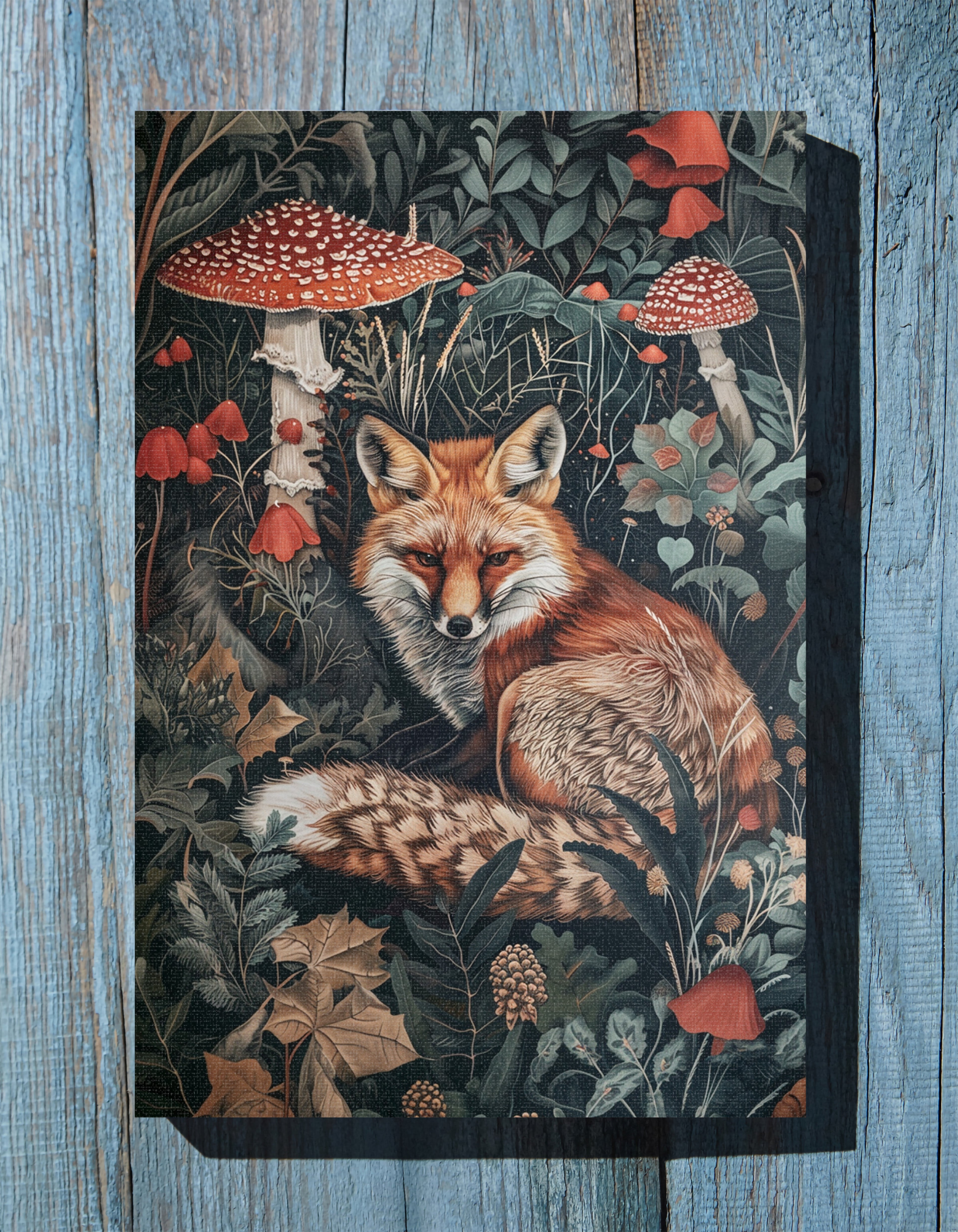 .75" Matte Canvas - Forest Fox with Mushrooms