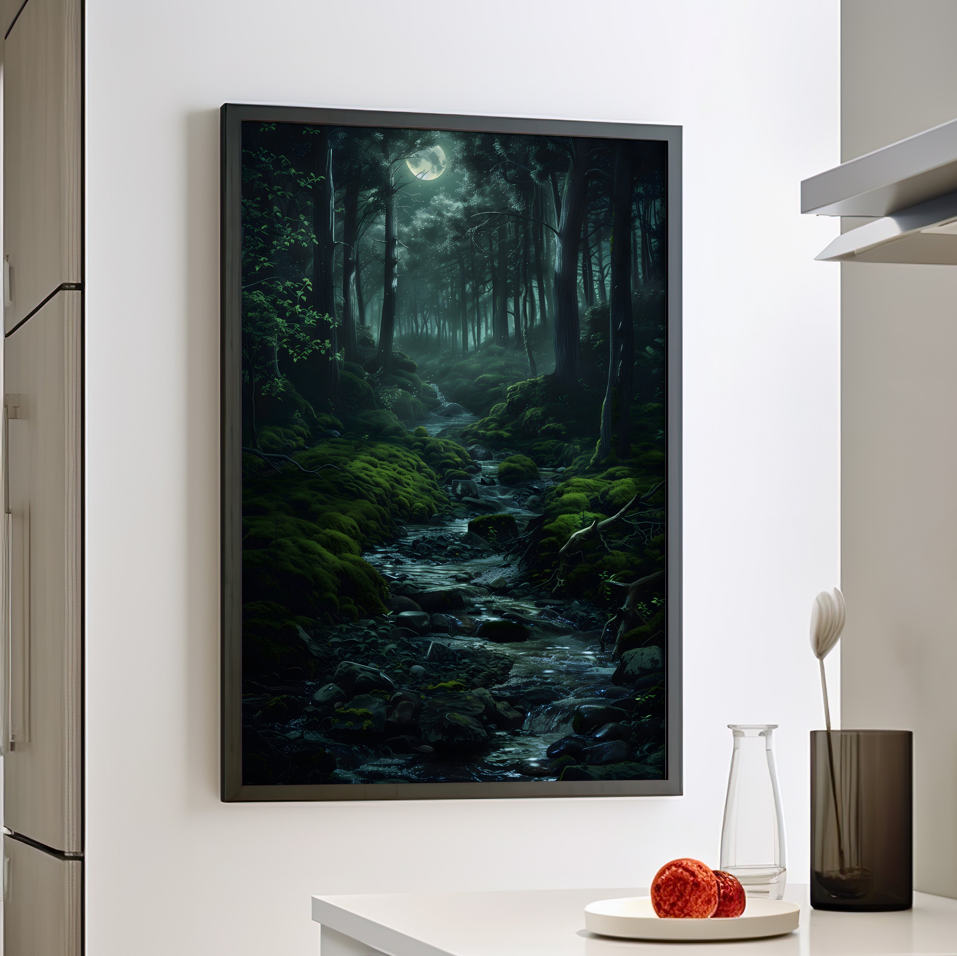 Framed Paper Print - Moonlit Forest Stream