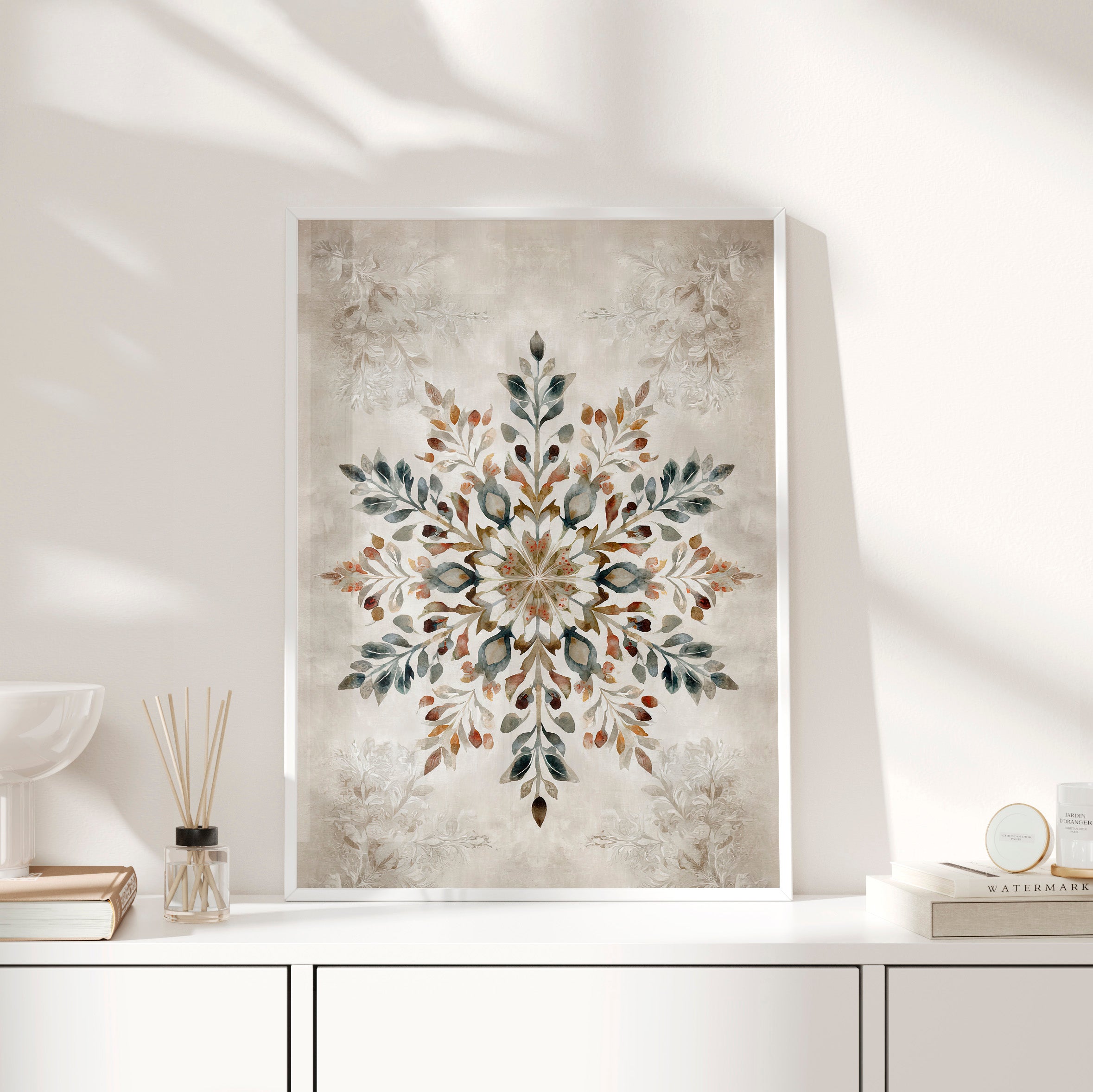 Framed Paper Print - Nordic Botanical Snowflake