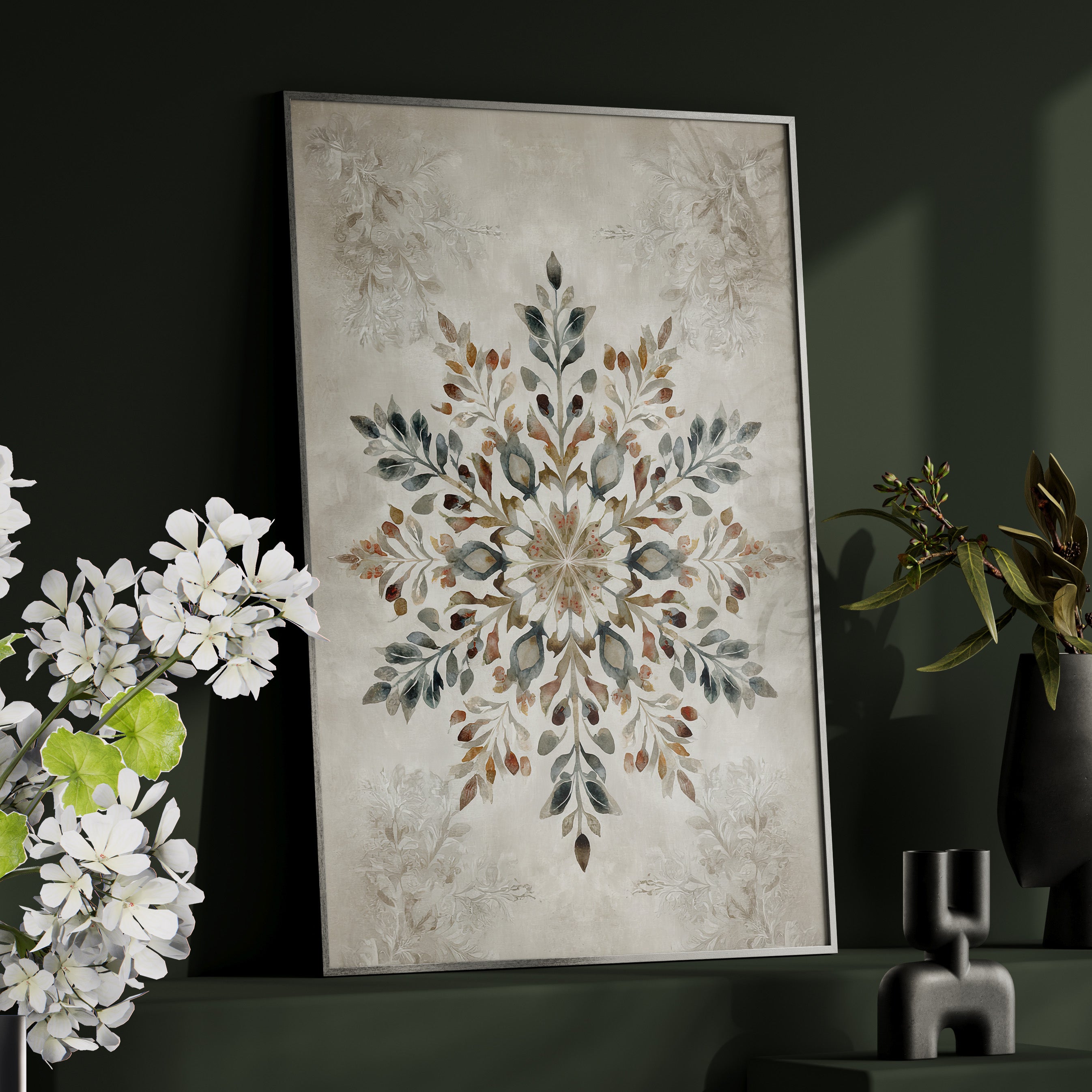 Framed Paper Print - Nordic Botanical Snowflake