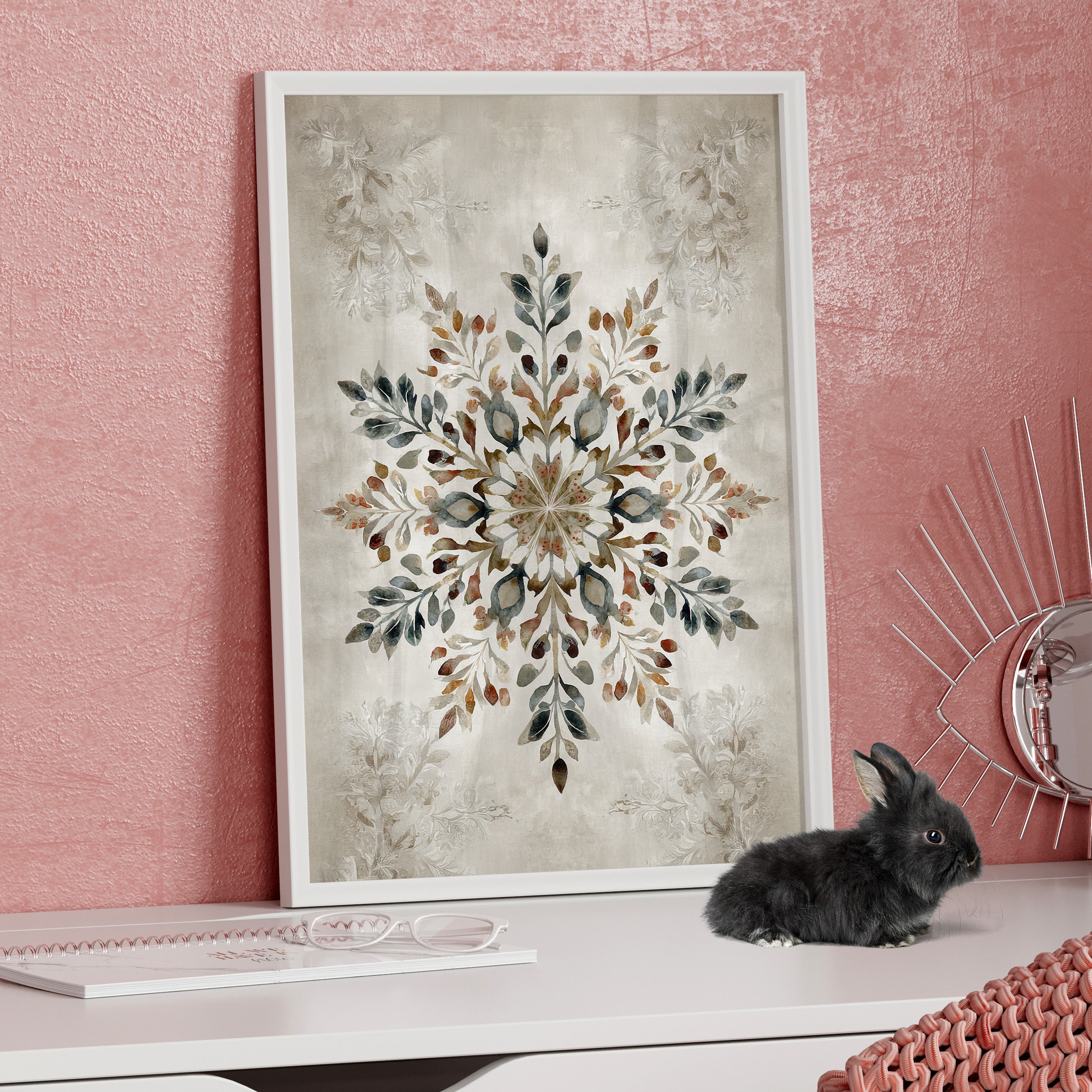 Framed Paper Print - Nordic Botanical Snowflake