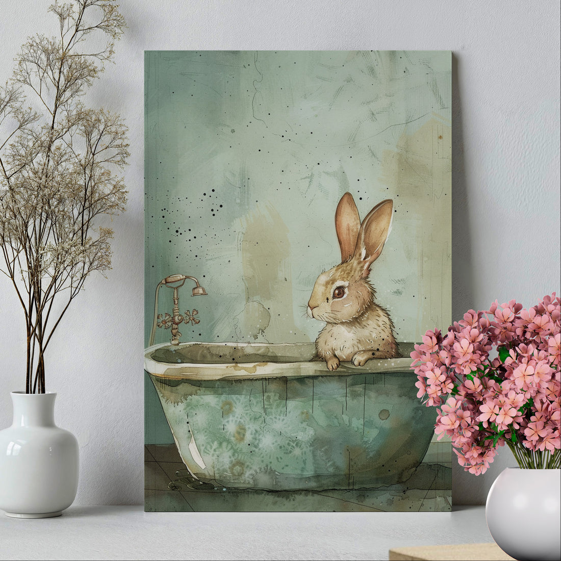 .75" Matte Canvas - Bunny Bath Day Whimsy