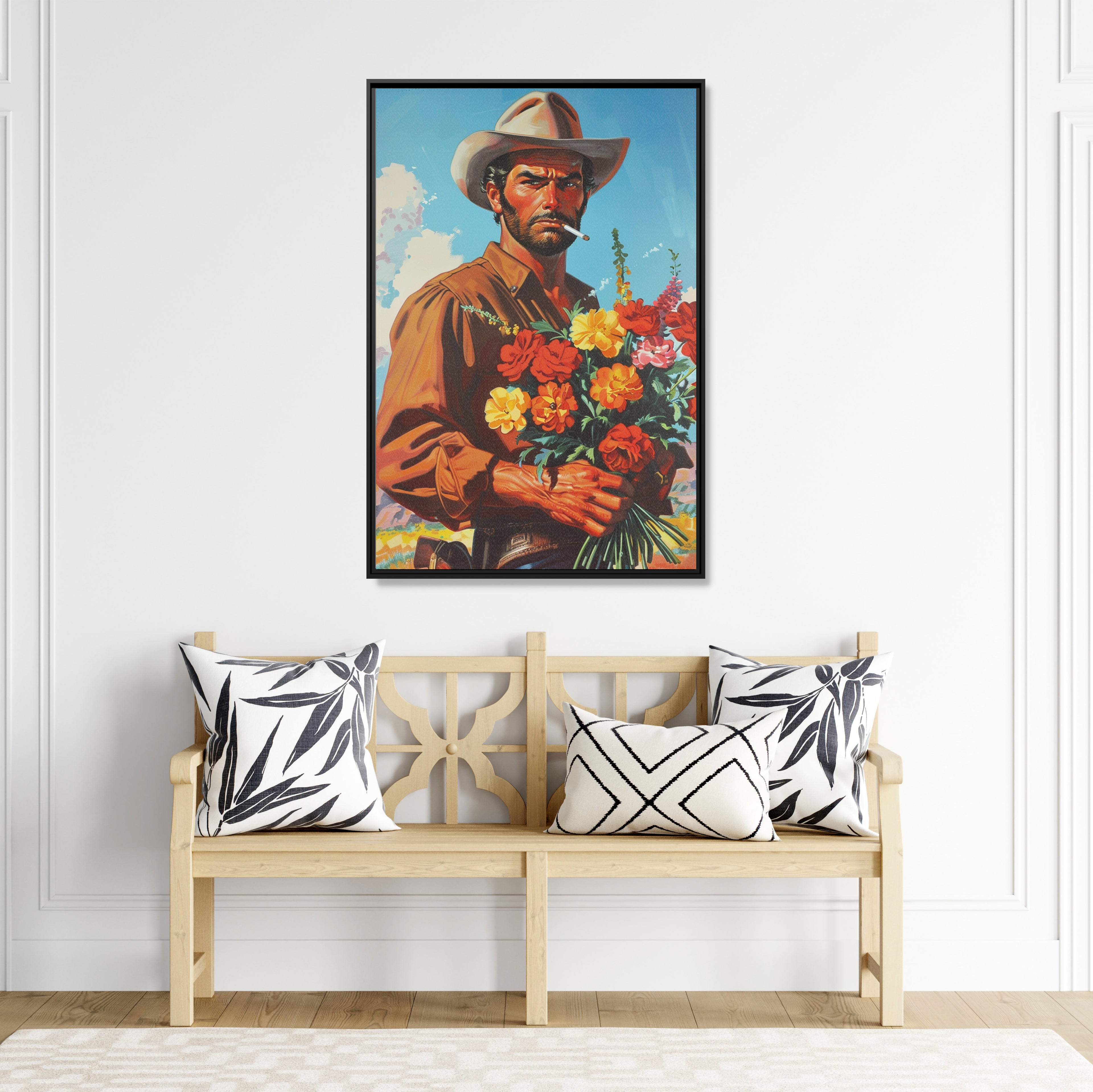 Framed Canvas - Rugged Blooms Cowboy