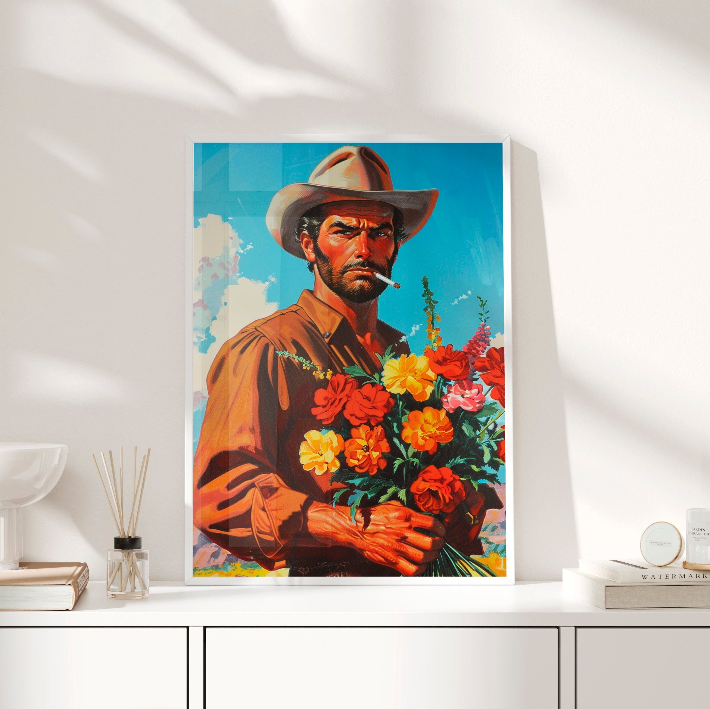 Framed Paper Print - Rugged Blooms Cowboy