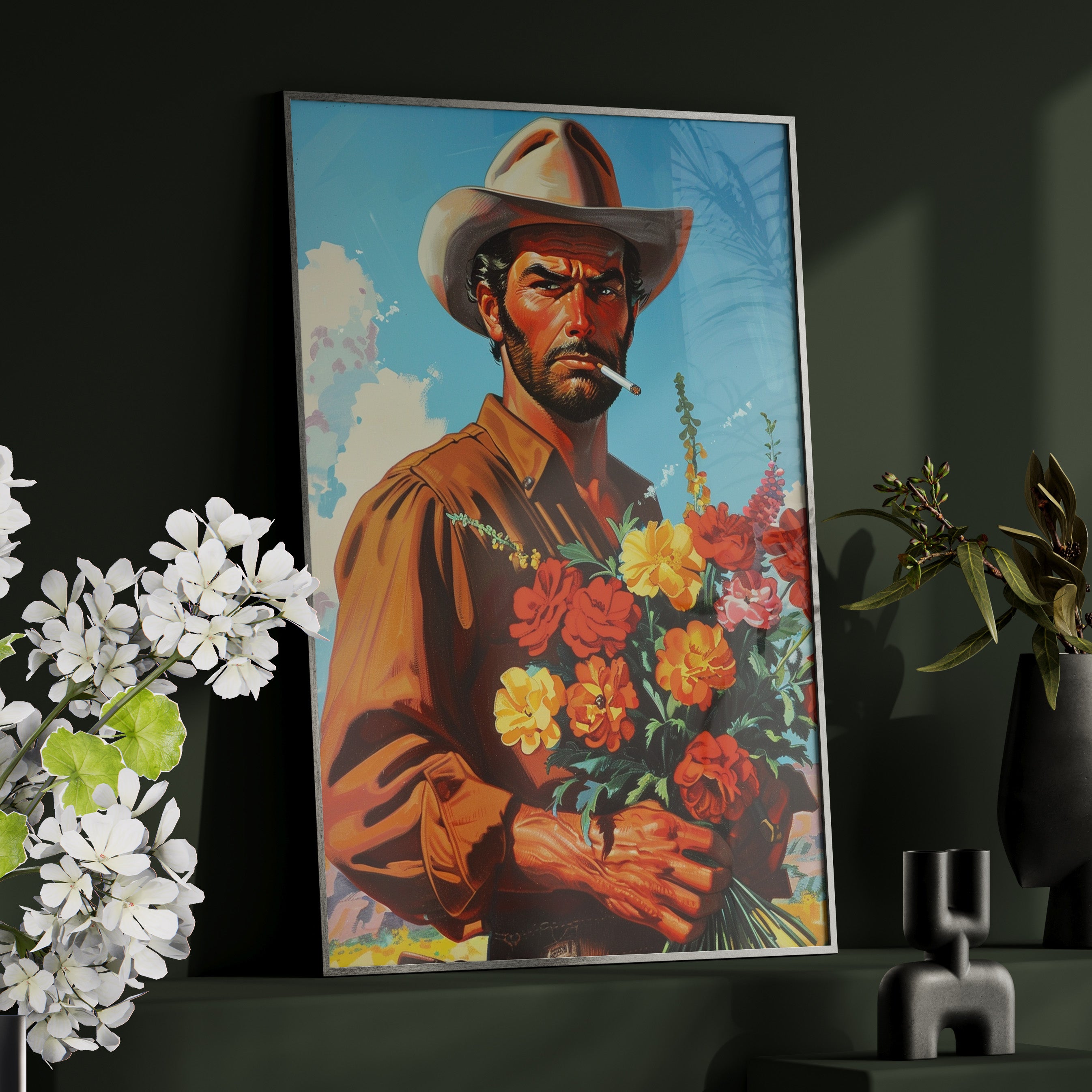 Framed Paper Print - Rugged Blooms Cowboy