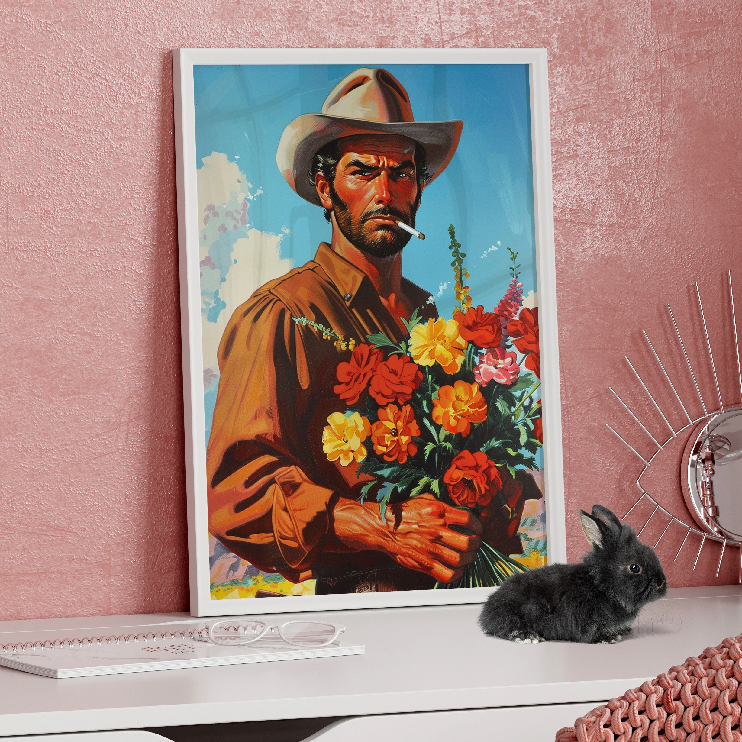Framed Paper Print - Rugged Blooms Cowboy