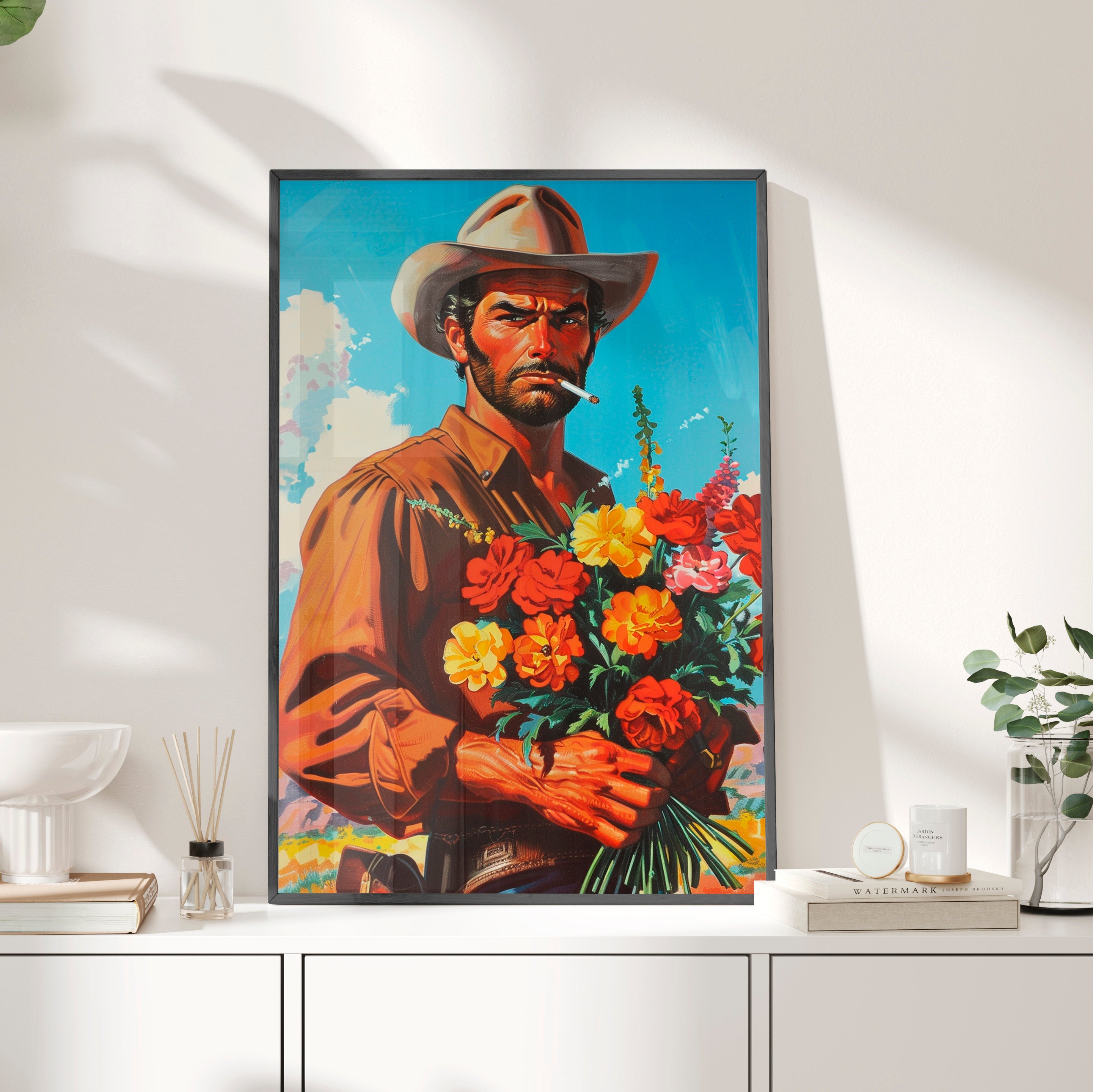 Framed Paper Print - Rugged Blooms Cowboy