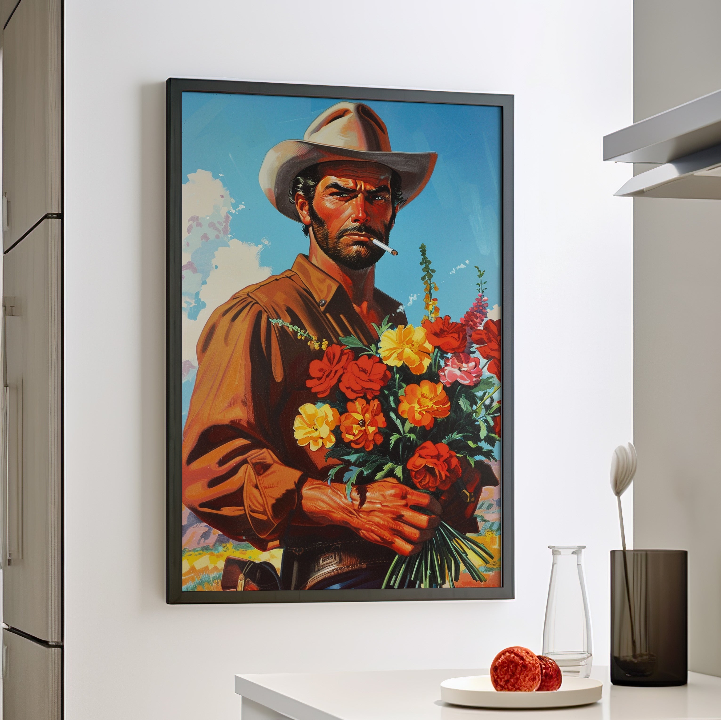 Framed Paper Print - Rugged Blooms Cowboy
