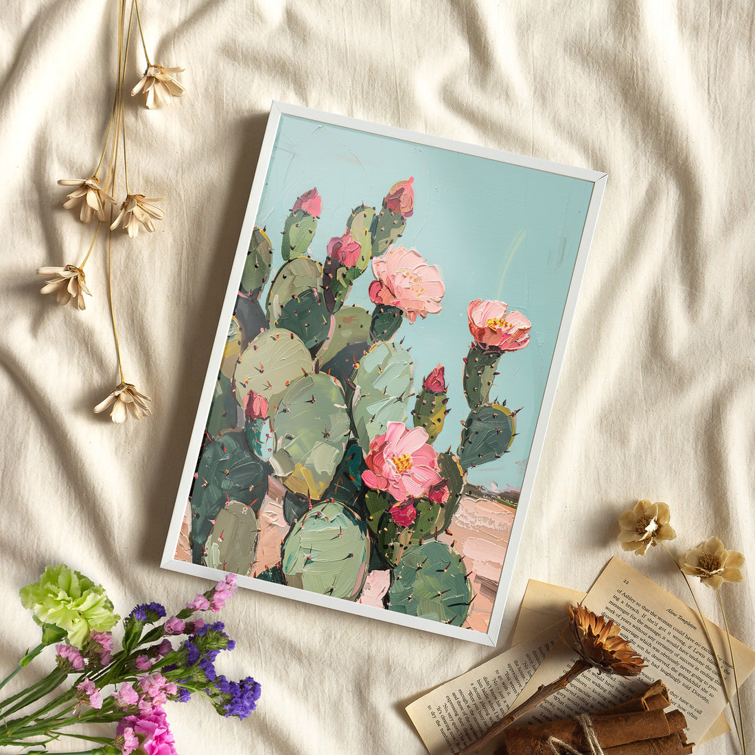 Framed Paper Print - Arizona Blooming Cactus Color