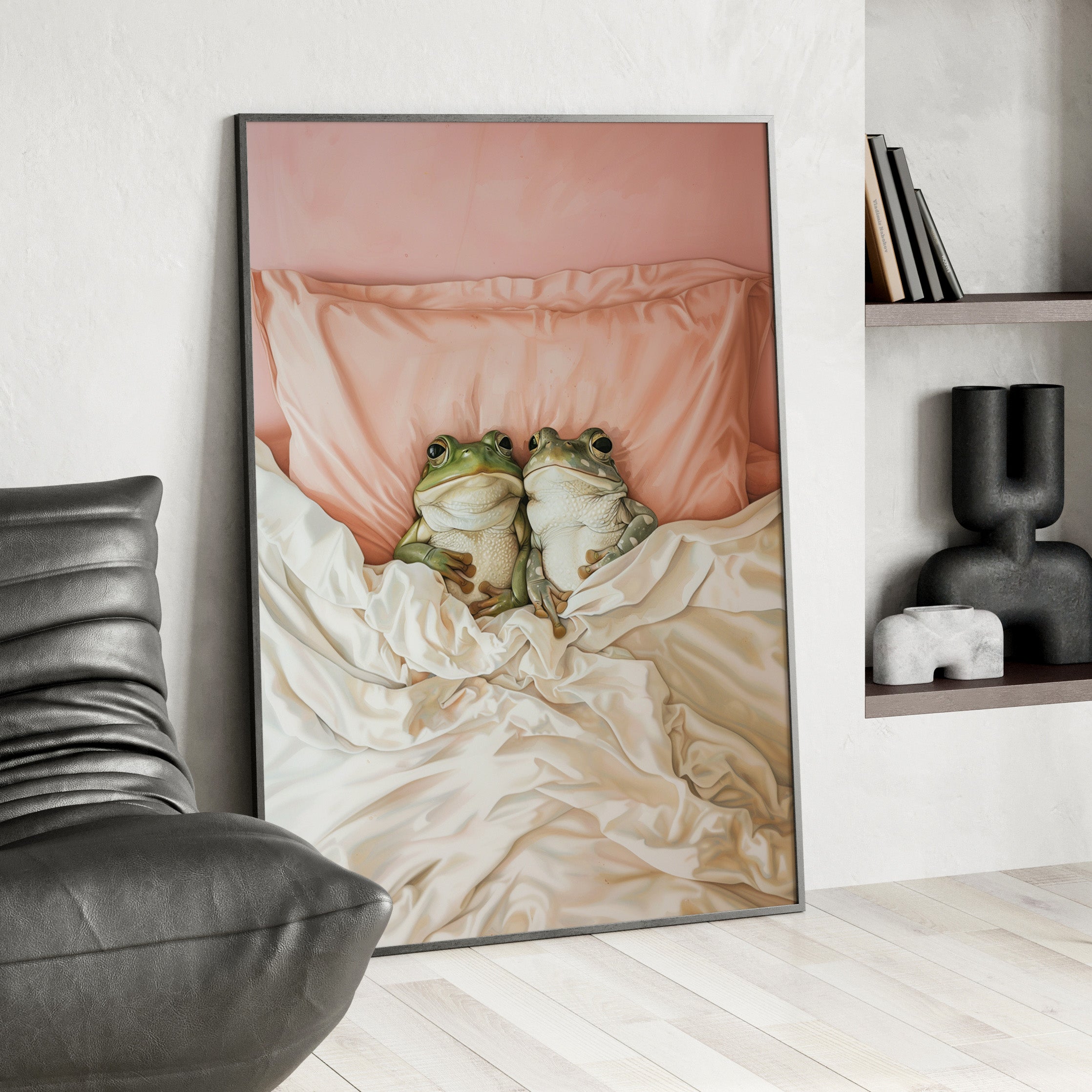 Framed Paper Print - Cozy Frogs Romantic Bliss