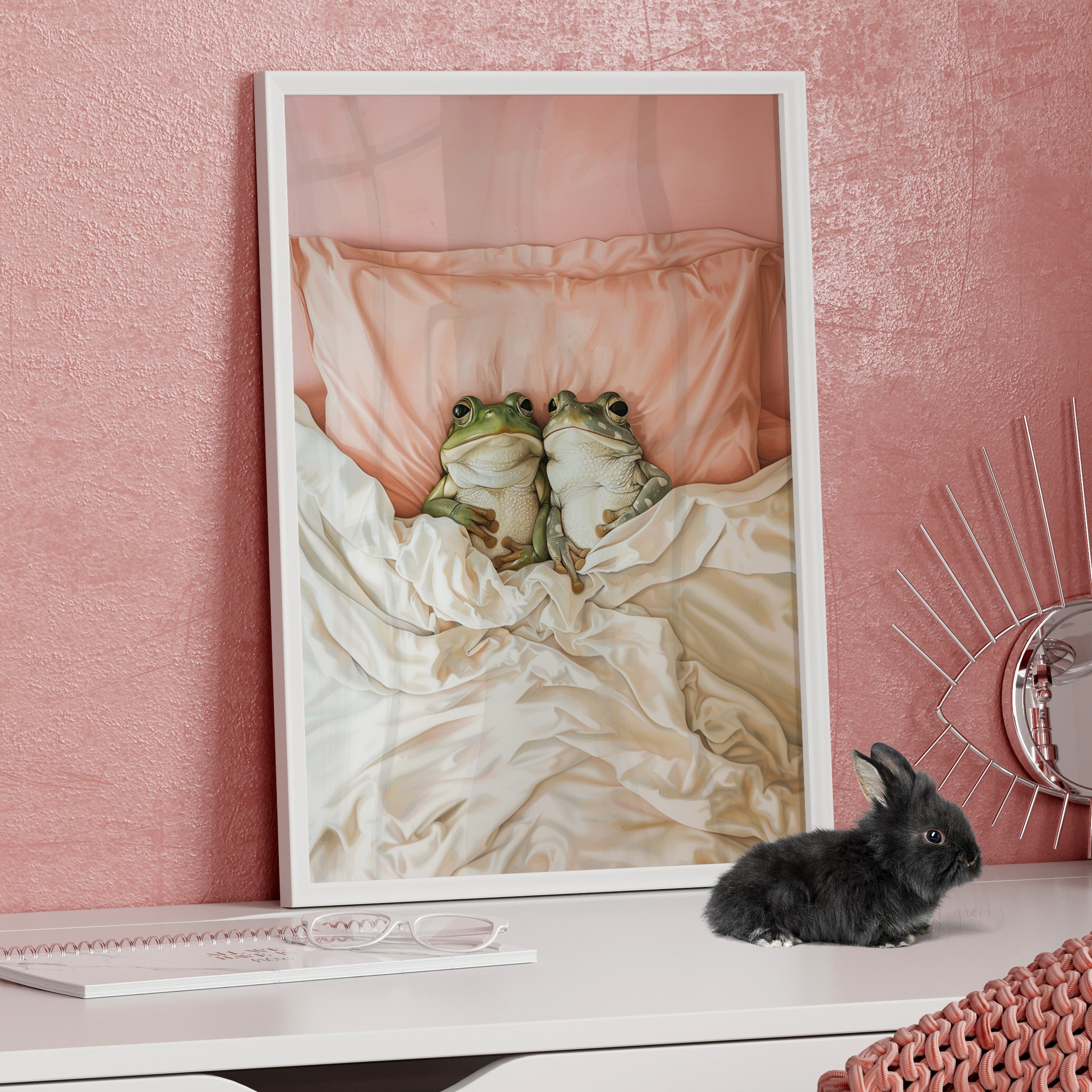 Framed Paper Print - Cozy Frogs Romantic Bliss