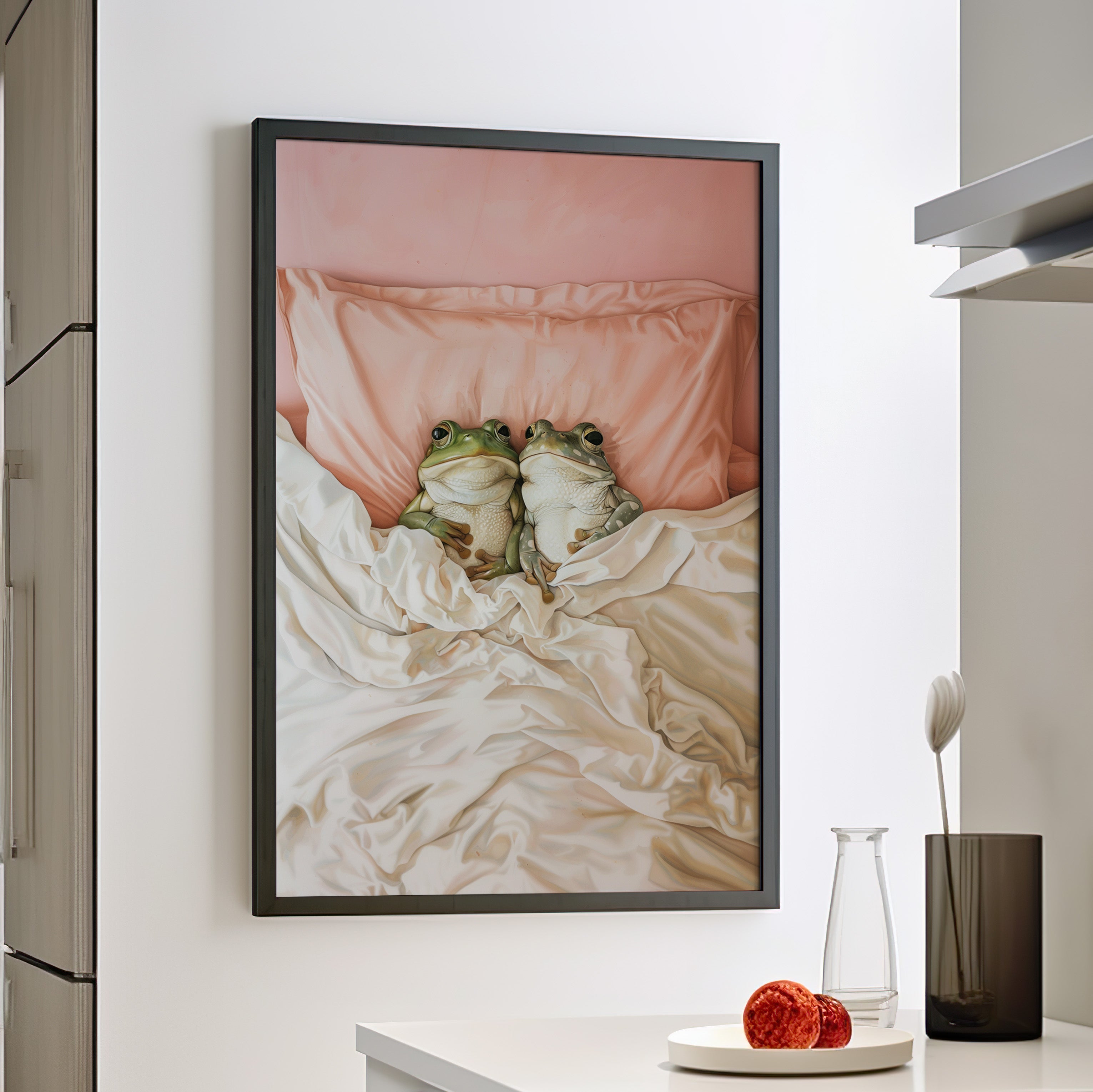 Framed Paper Print - Cozy Frogs Romantic Bliss