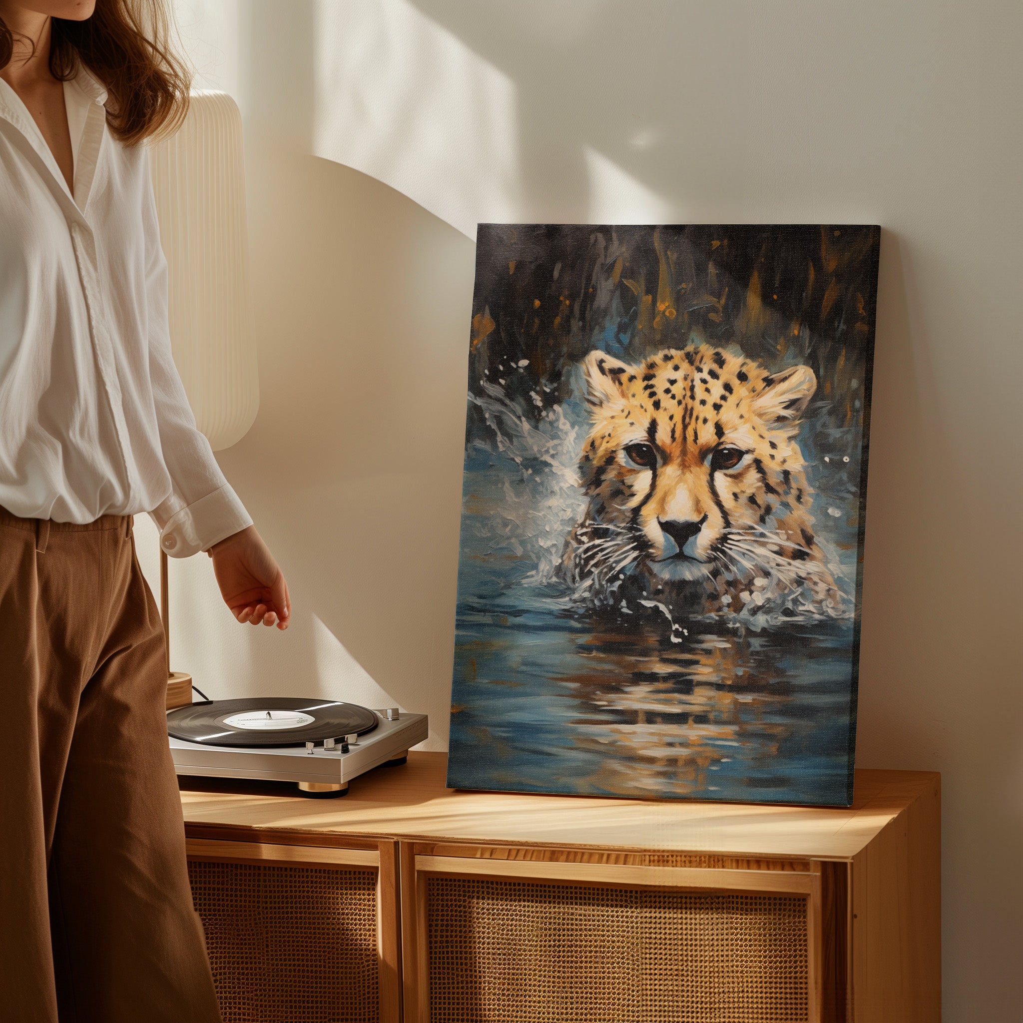 .75" Matte Canvas - Aqua Sprinting Cheetah
