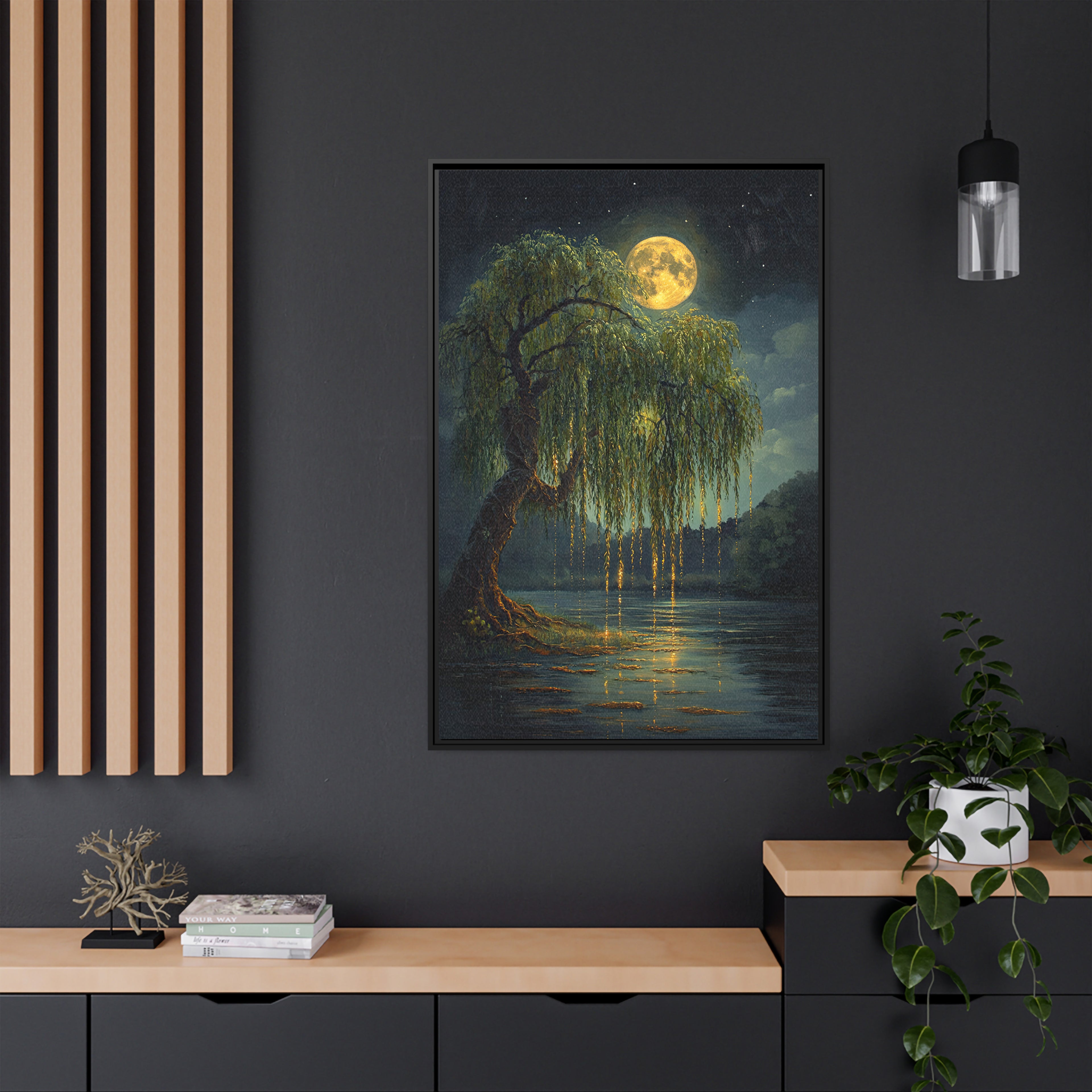 Framed Canvas - Moonlit Willow Glow