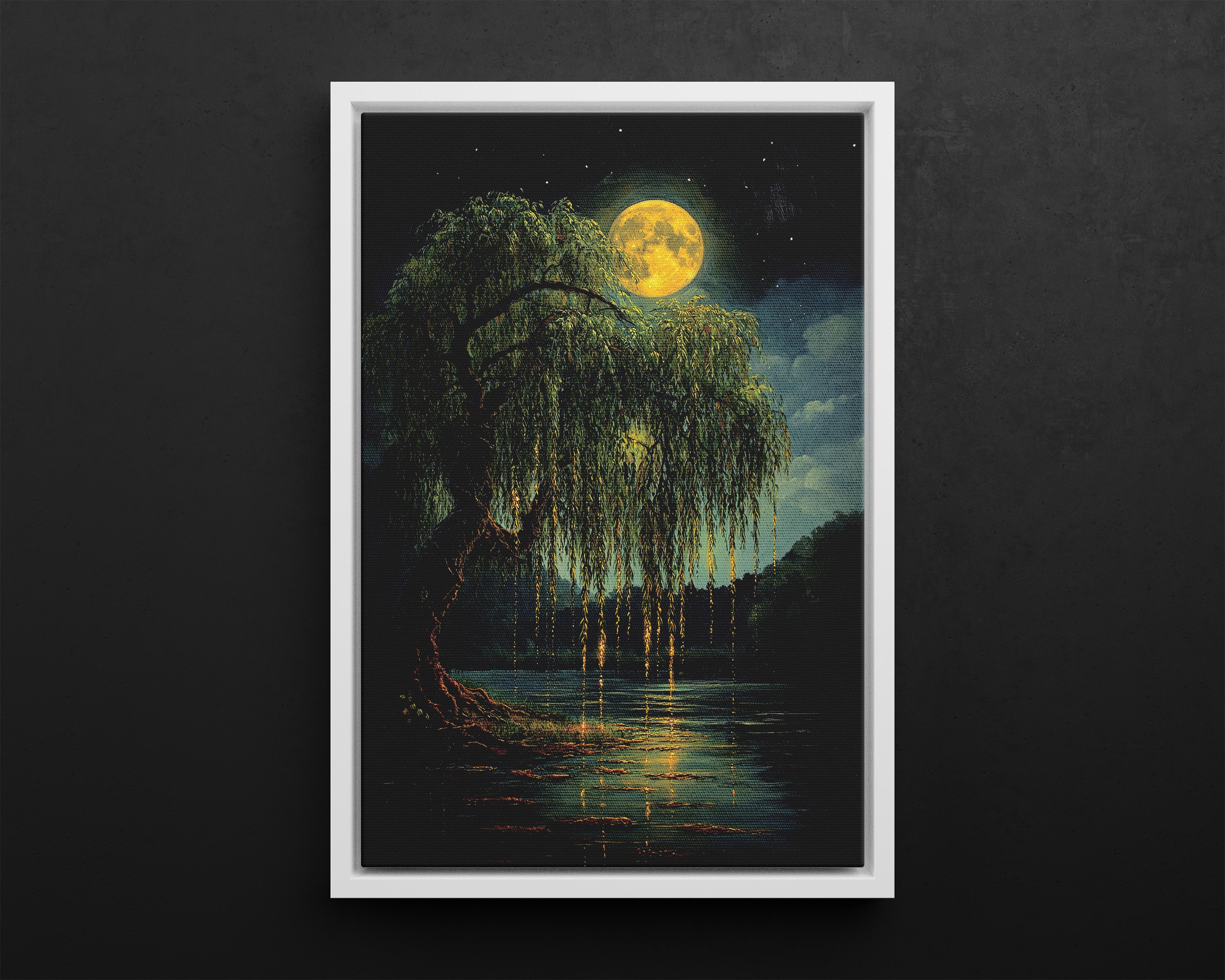 Framed Canvas - Moonlit Willow Glow