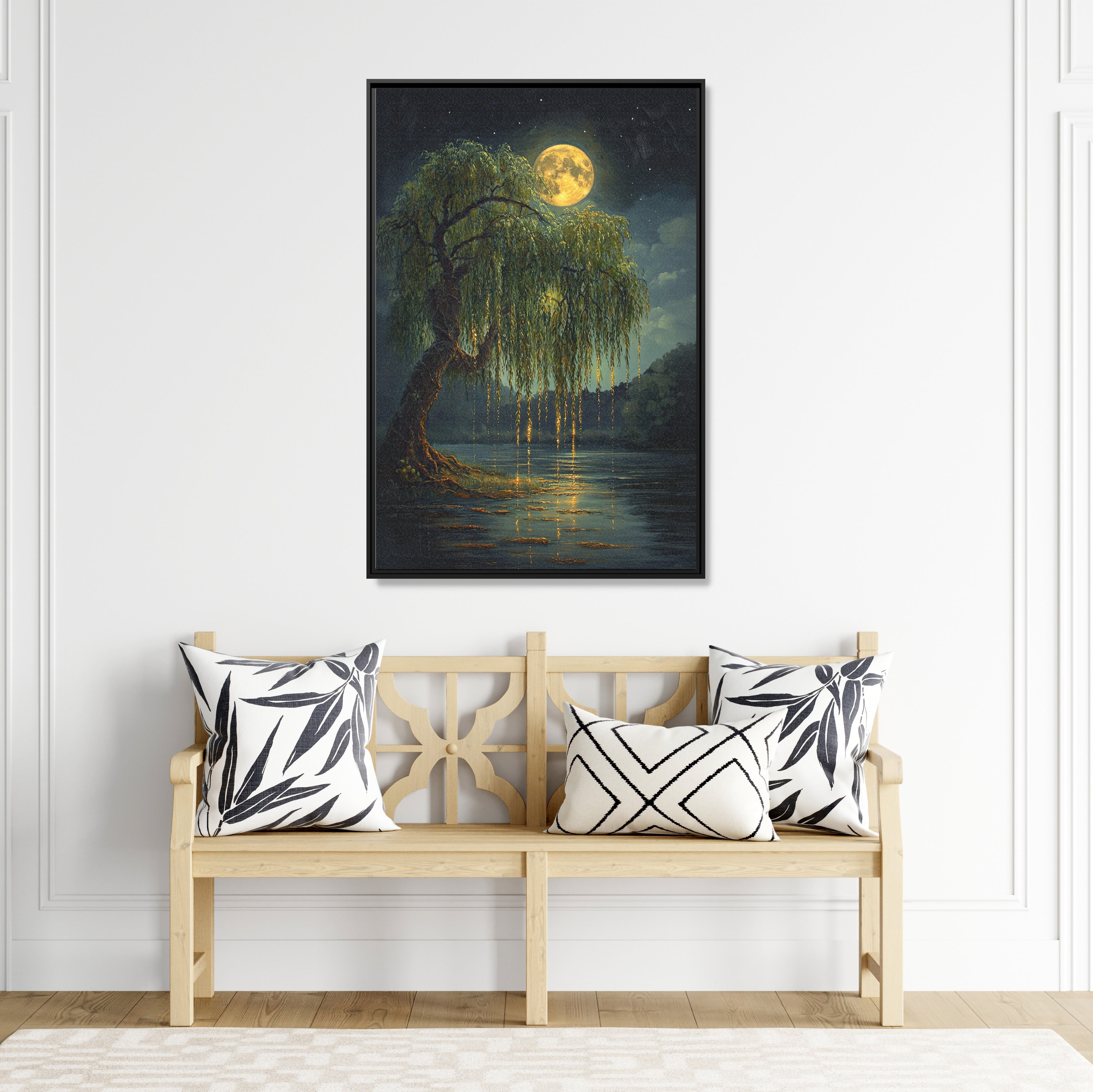 Framed Canvas - Moonlit Willow Glow